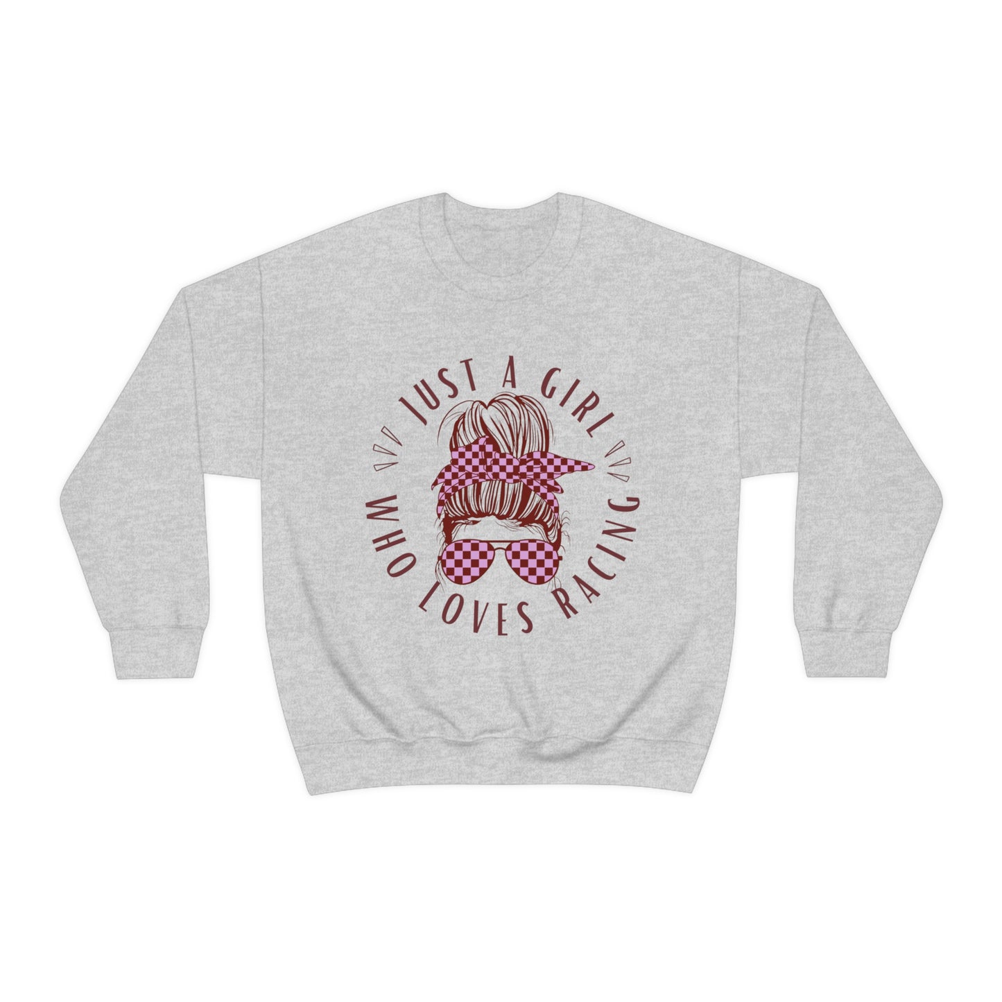 Just A Girl Who Loves Racing Messy Bun Crewneck Sweatshirt
