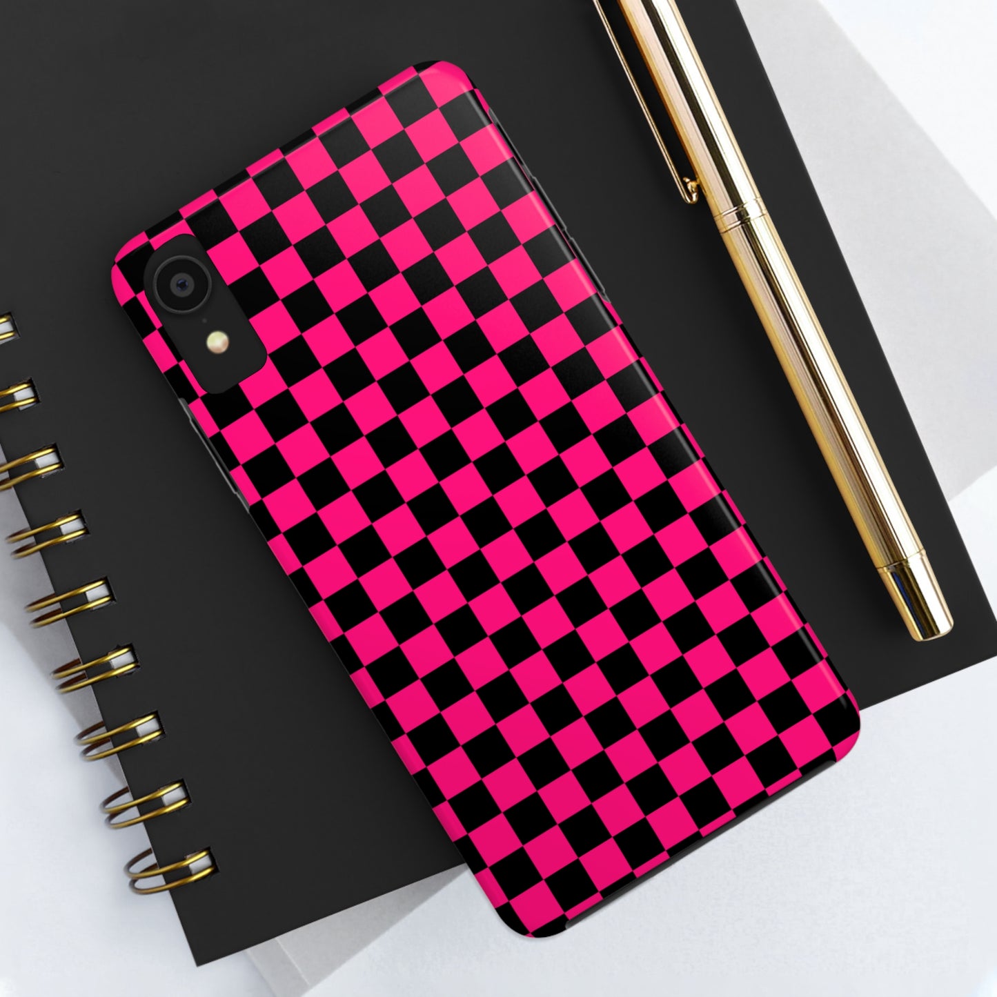 Checker Flag Graphic Pink And Black Tough Phone Cases