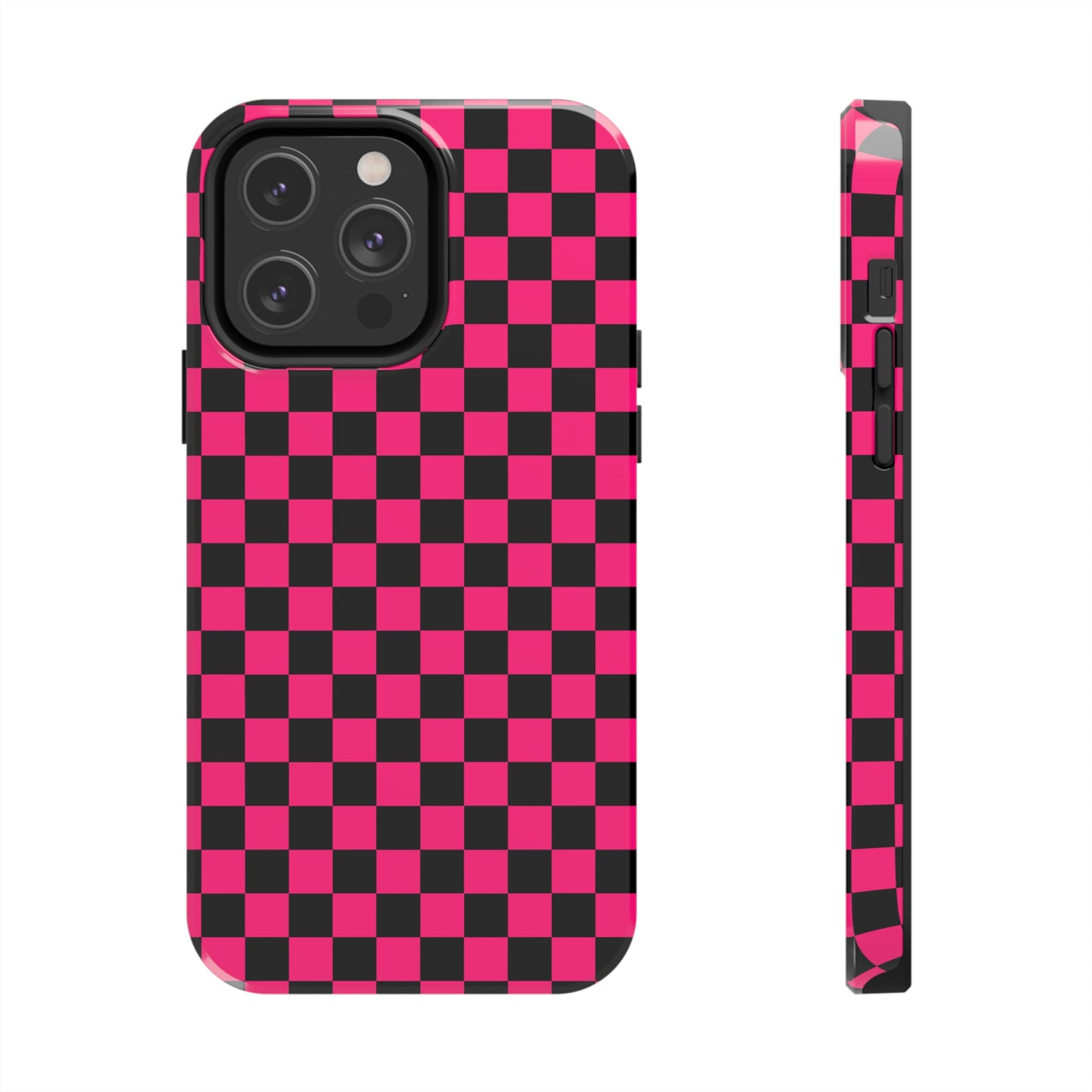Checker Flag Graphic Pink And Black Tough Phone Cases