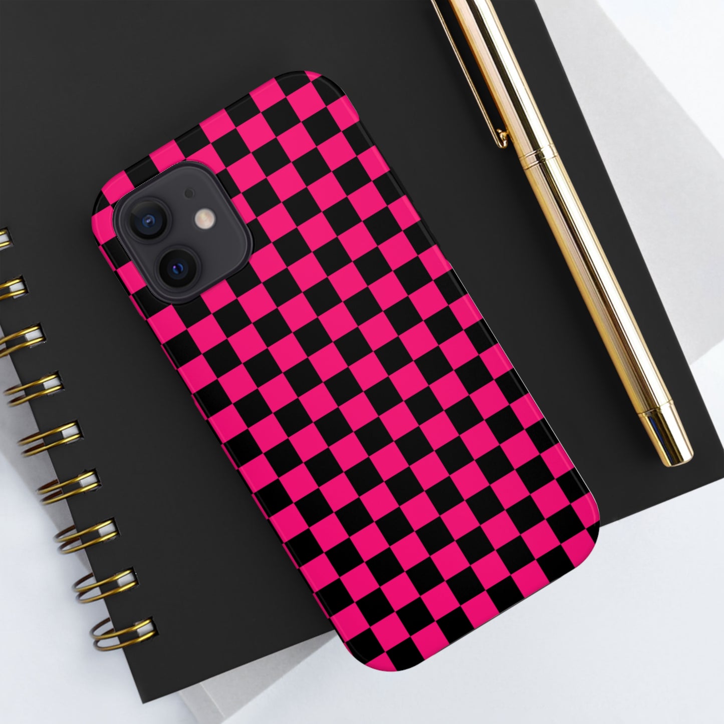 Checker Flag Graphic Pink And Black Tough Phone Cases