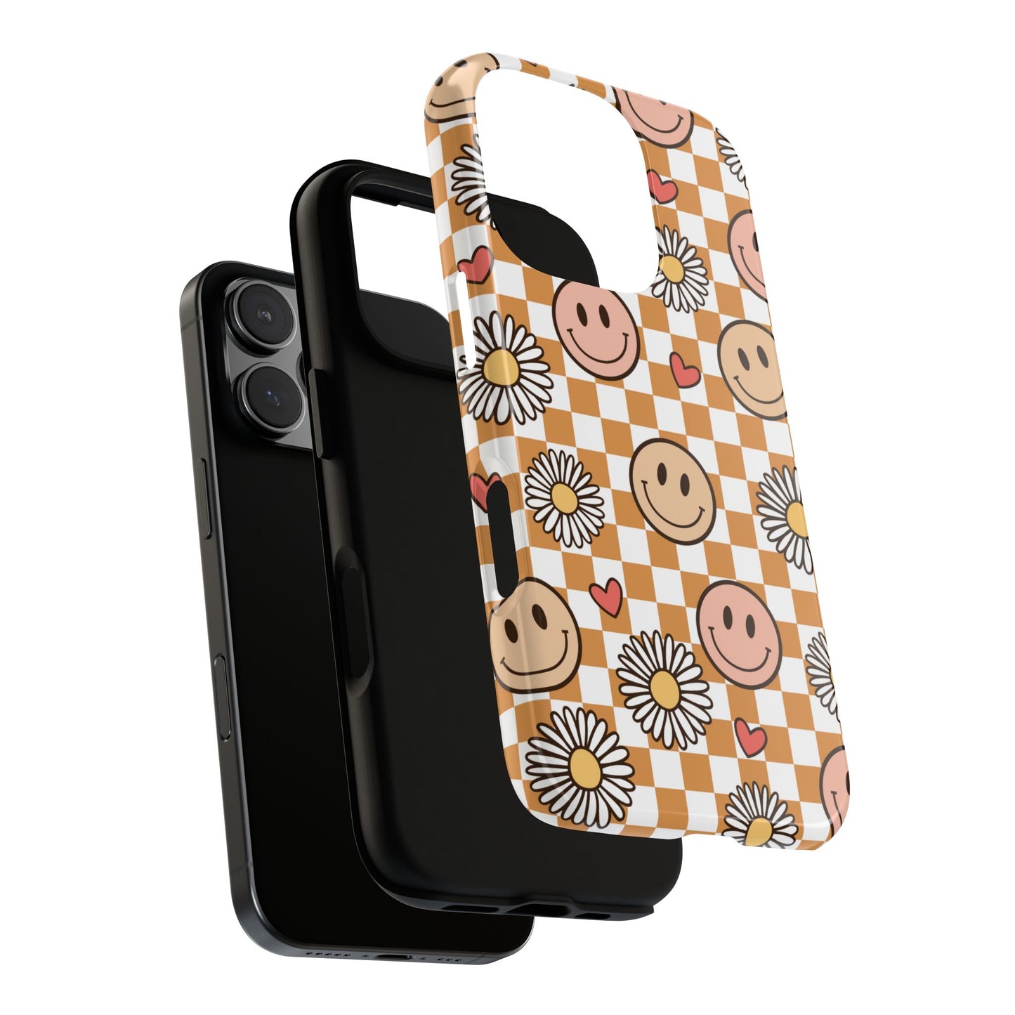 Checkerboard Happy Faces and Daisies, Cheerful Phone Cover Tough Case