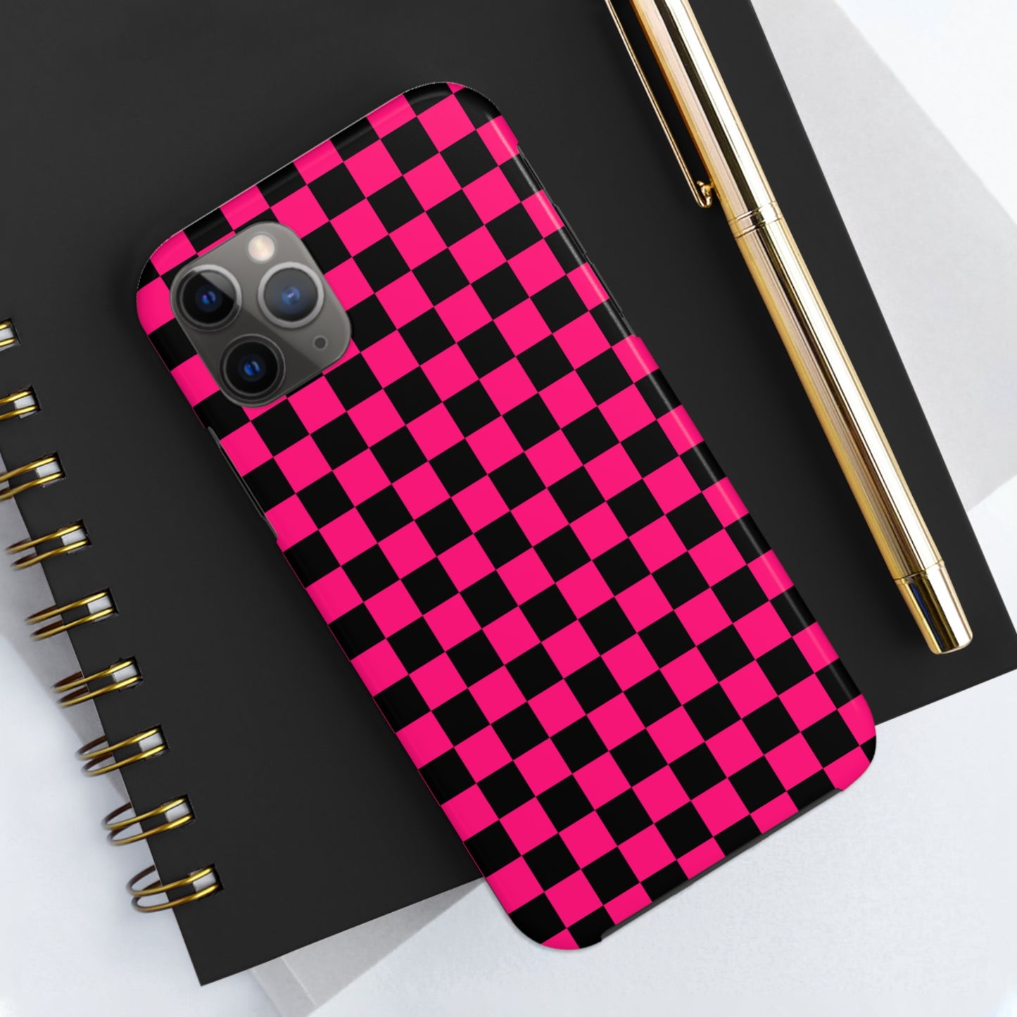 Checker Flag Graphic Pink And Black Tough Phone Cases