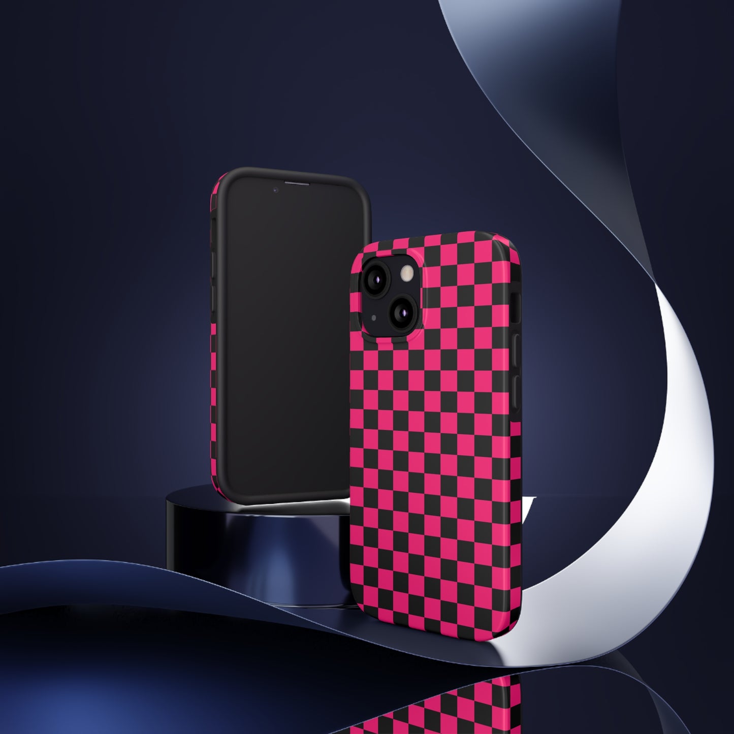 Checker Flag Graphic Pink And Black Tough Phone Cases