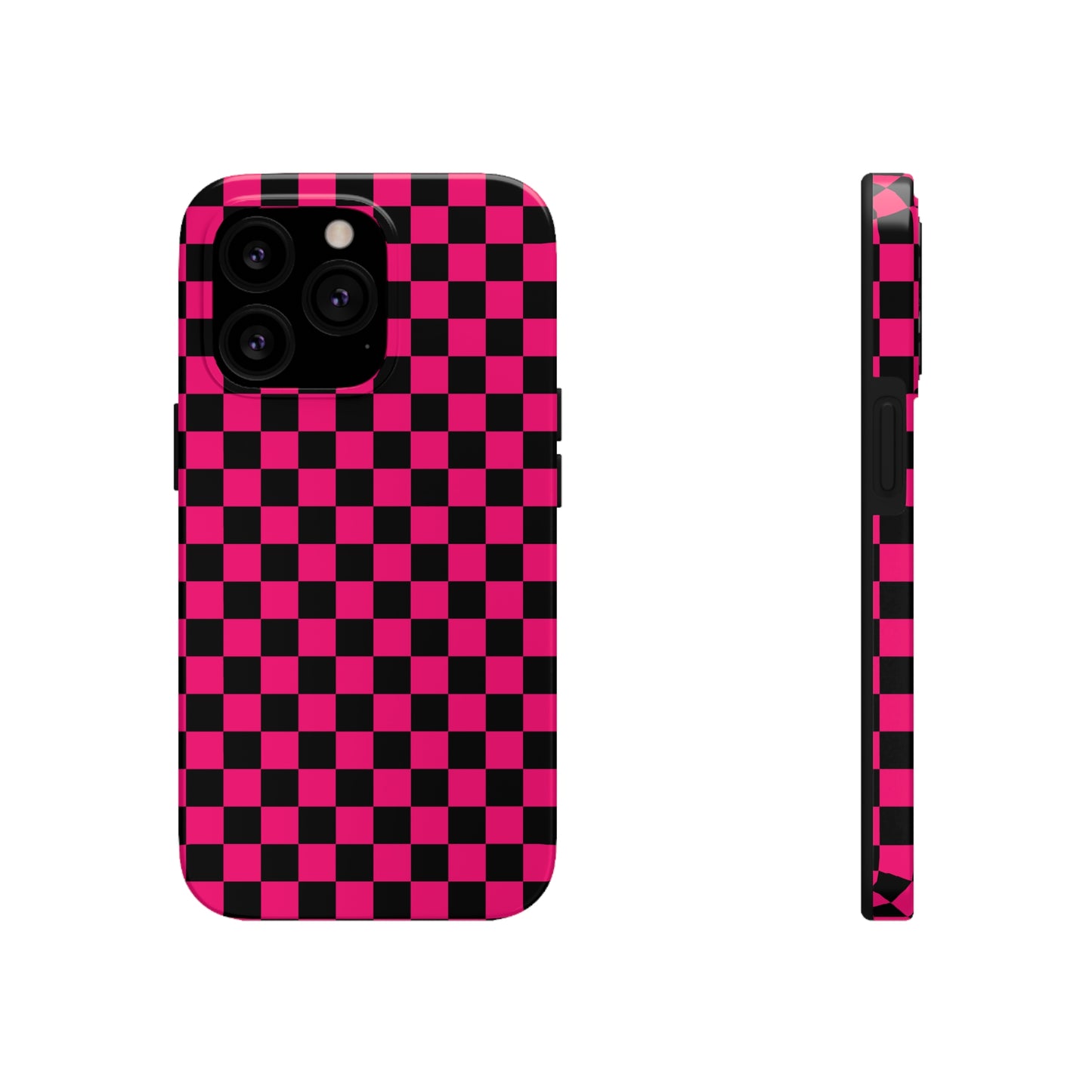 Checker Flag Graphic Pink And Black Tough Phone Cases
