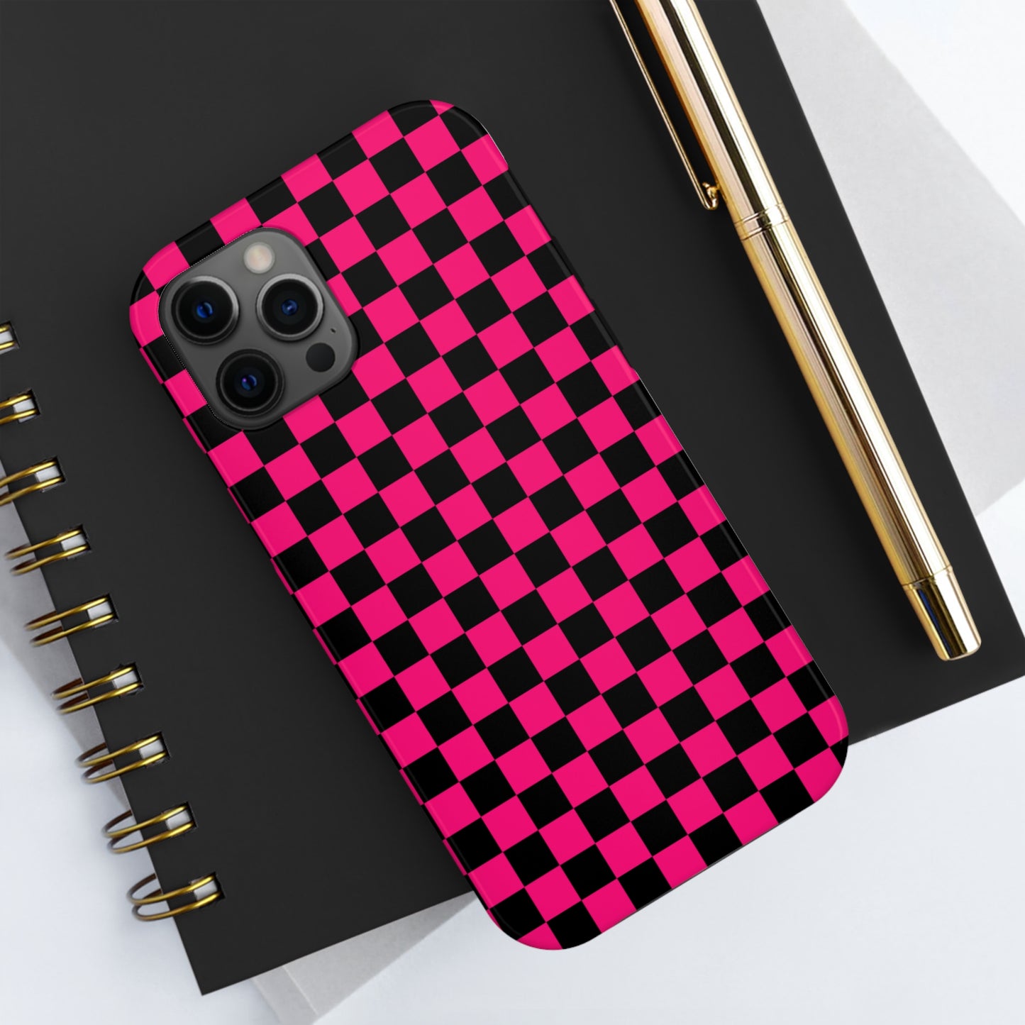 Checker Flag Graphic Pink And Black Tough Phone Cases