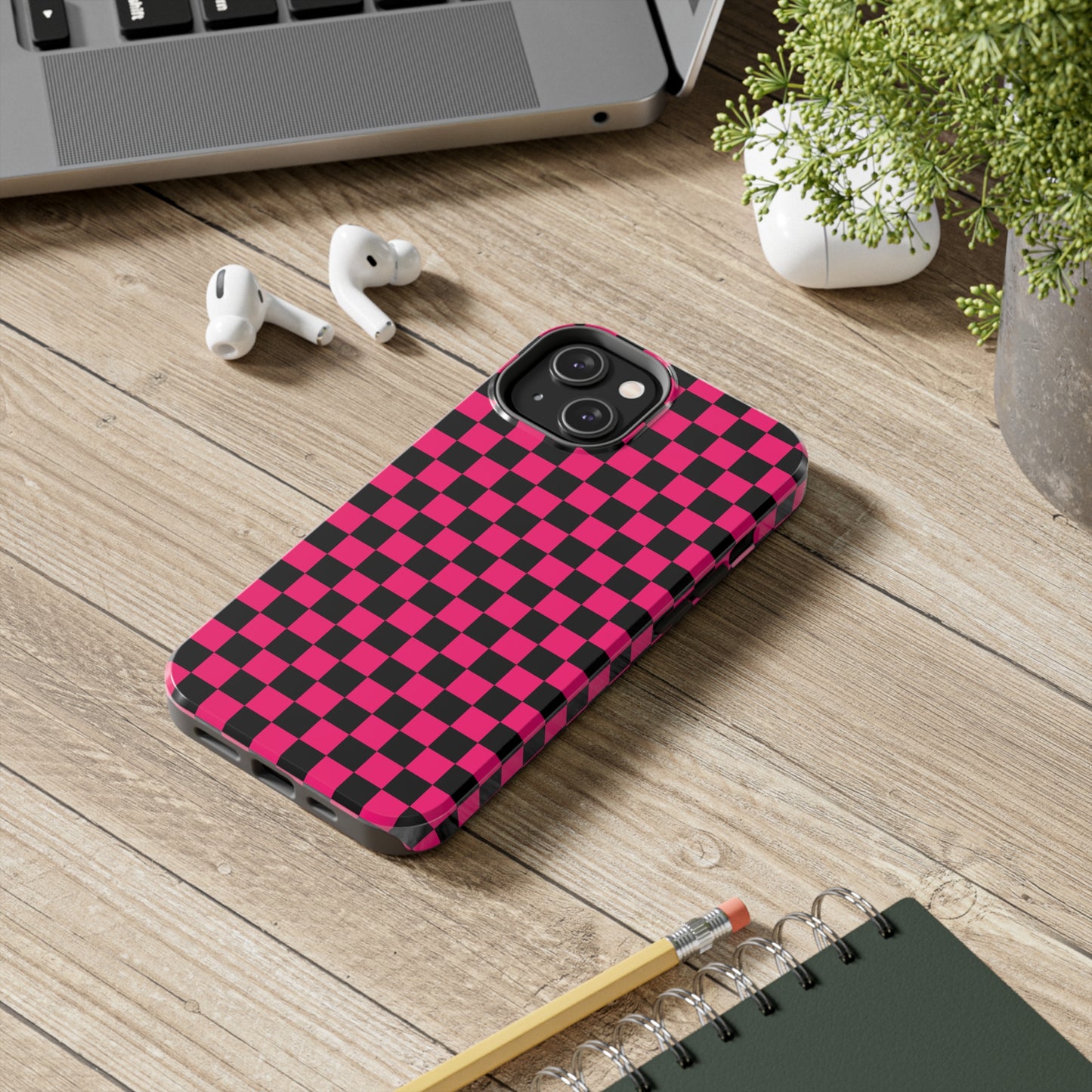 Checker Flag Graphic Pink And Black Tough Phone Cases