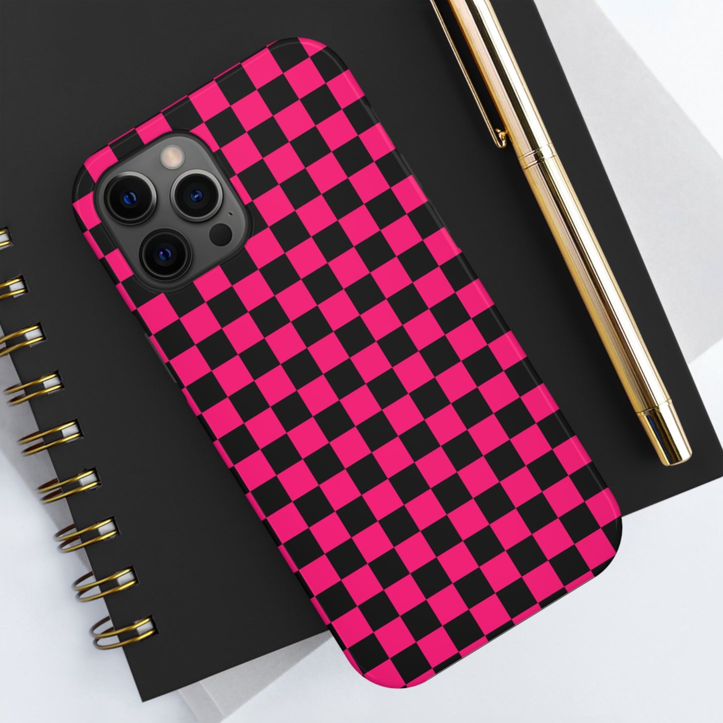 Checker Flag Graphic Pink And Black Tough Phone Cases
