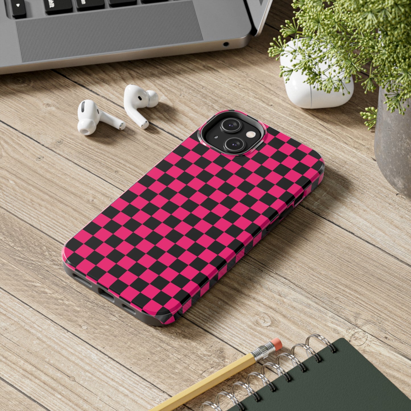 Checker Flag Graphic Pink And Black Tough Phone Cases