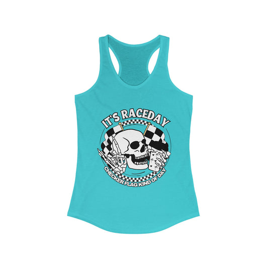 Skelly Checker Flag Kinda A Day Black / White Racerback Tank Top
