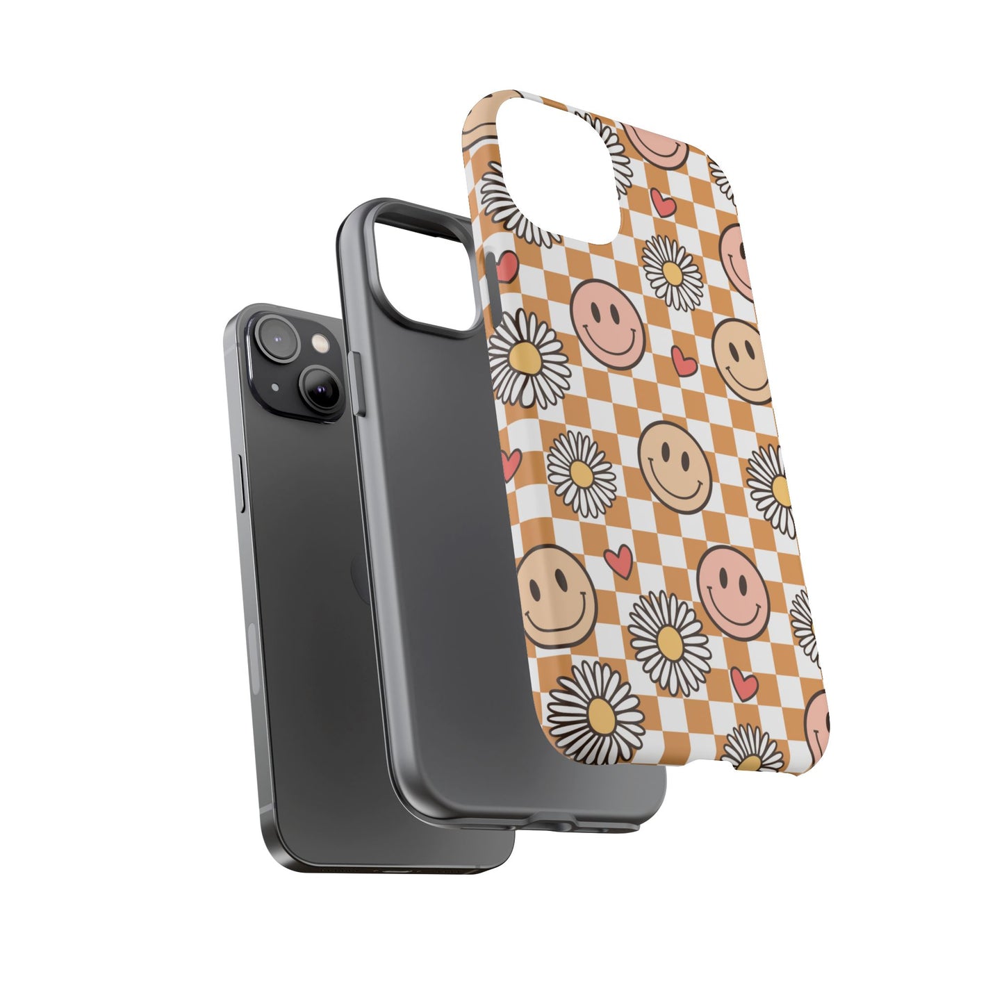 Checkerboard Happy Faces and Daisies, Cheerful Phone Cover Tough Case