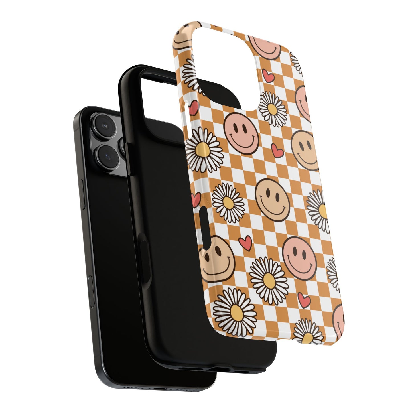 Checkerboard Happy Faces and Daisies, Cheerful Phone Cover Tough Case