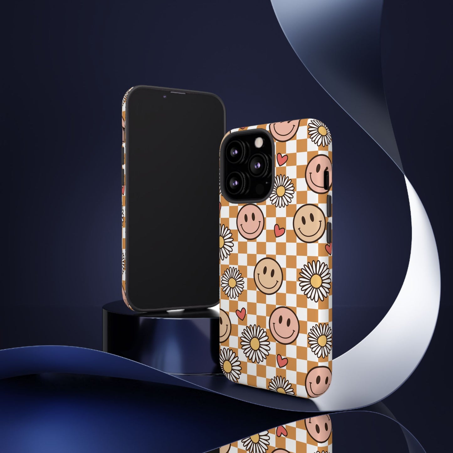 Checkerboard Happy Faces and Daisies, Cheerful Phone Cover Tough Case
