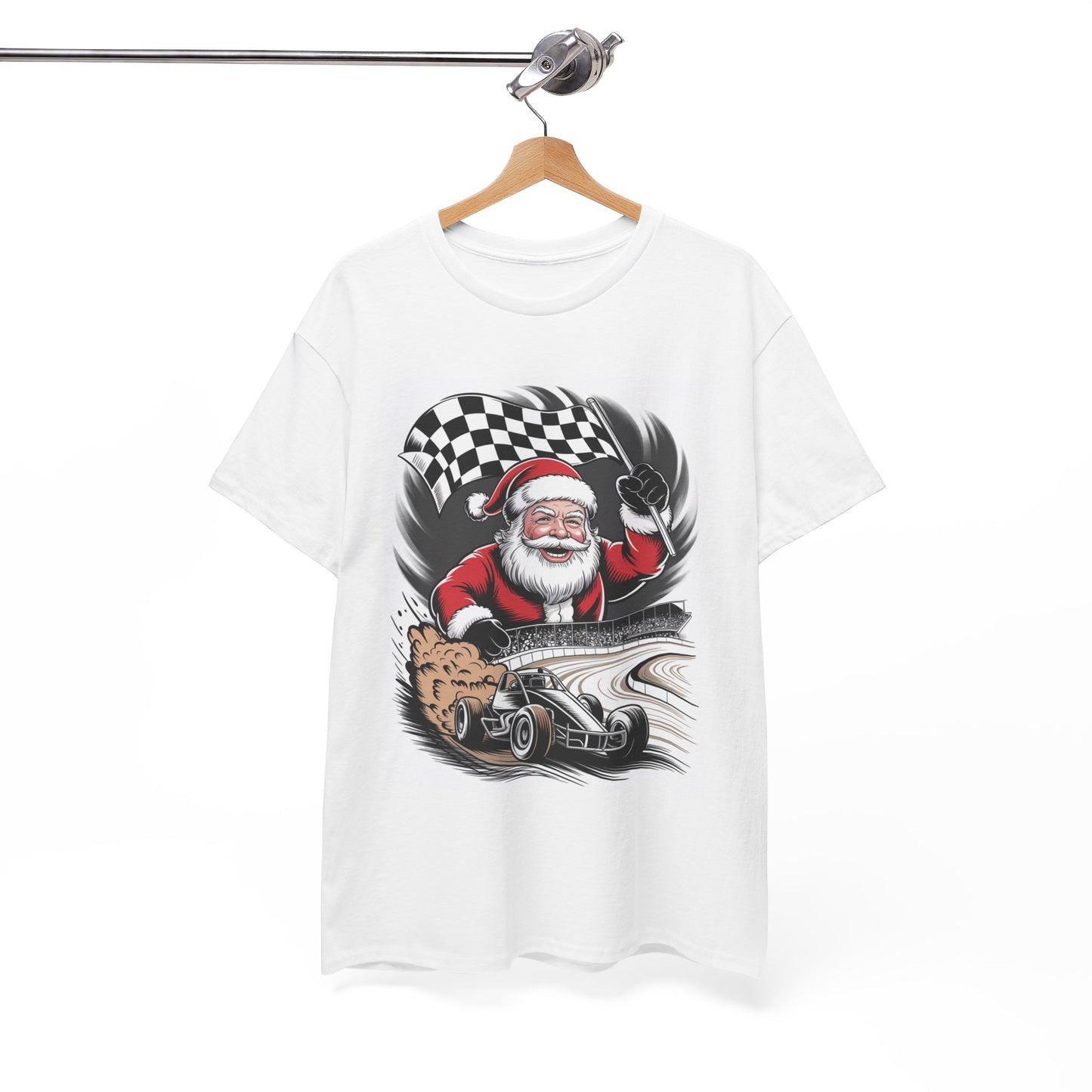 Santa Sprint Car Racing Tee - Christmas Gift, Holiday Shirt, Fun Racing Christmas T-shirt
