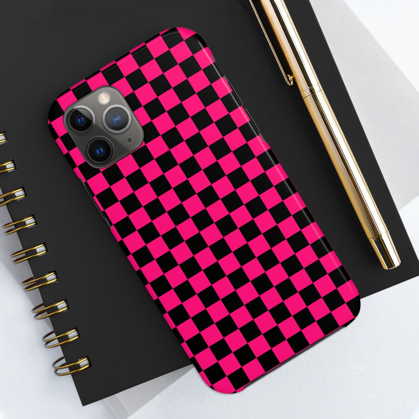 Checker Flag Graphic Pink And Black Tough Phone Cases