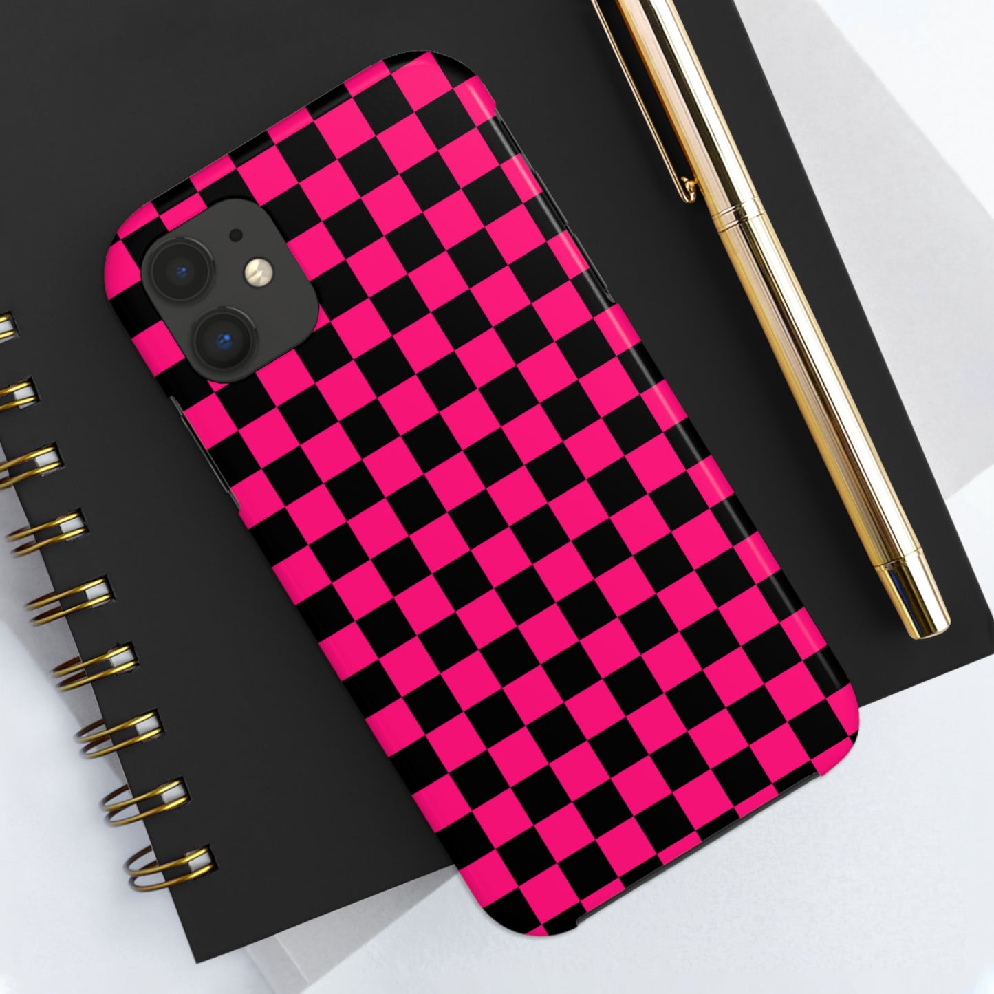 Checker Flag Graphic Pink And Black Tough Phone Cases