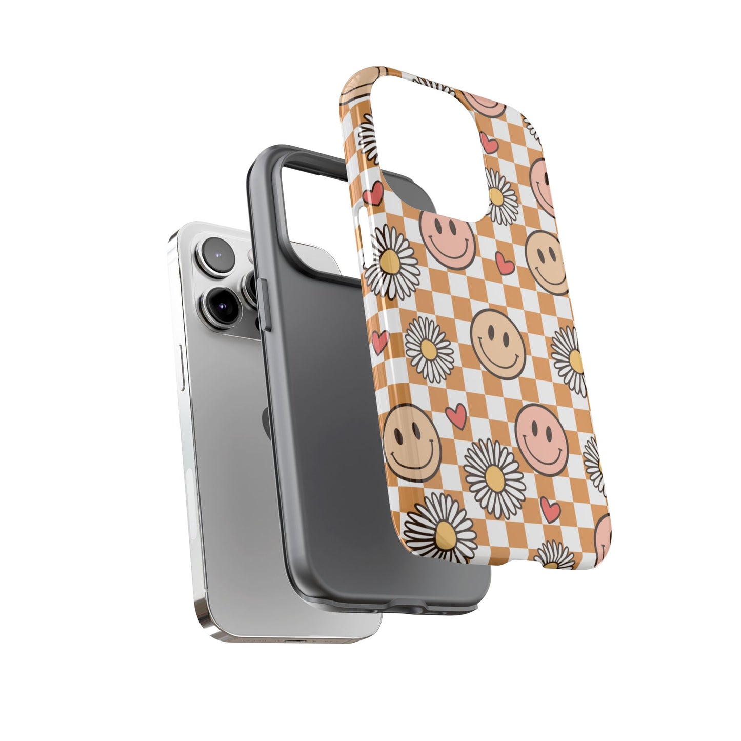 Checkerboard Happy Faces and Daisies, Cheerful Phone Cover Tough Case