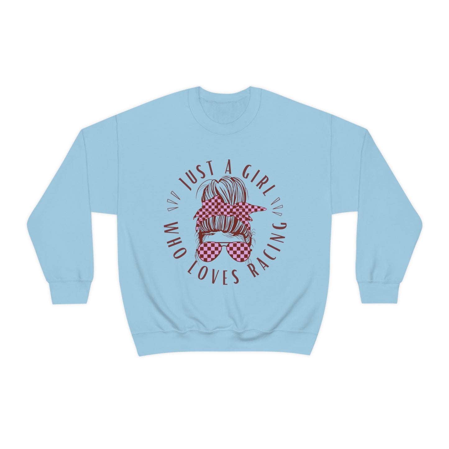 Just A Girl Who Loves Racing Messy Bun Crewneck Sweatshirt