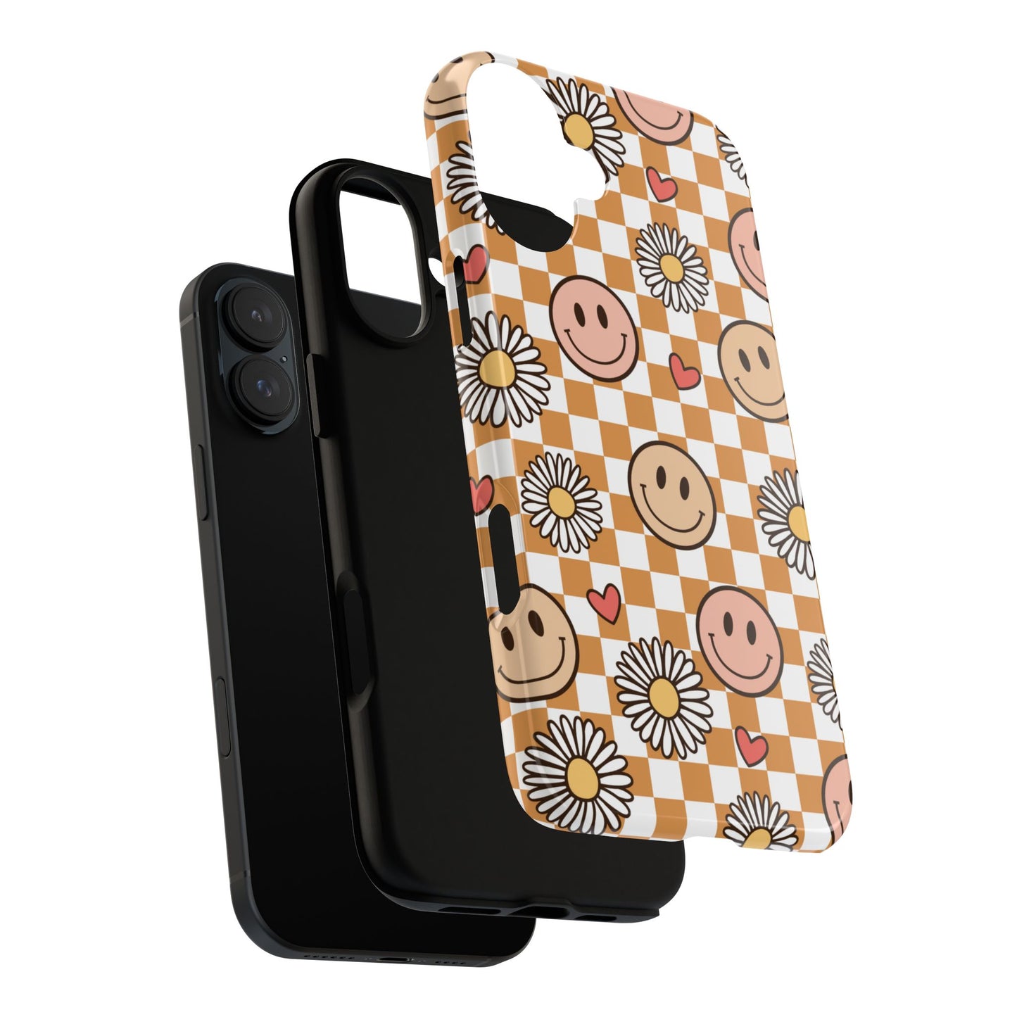 Checkerboard Happy Faces and Daisies, Cheerful Phone Cover Tough Case