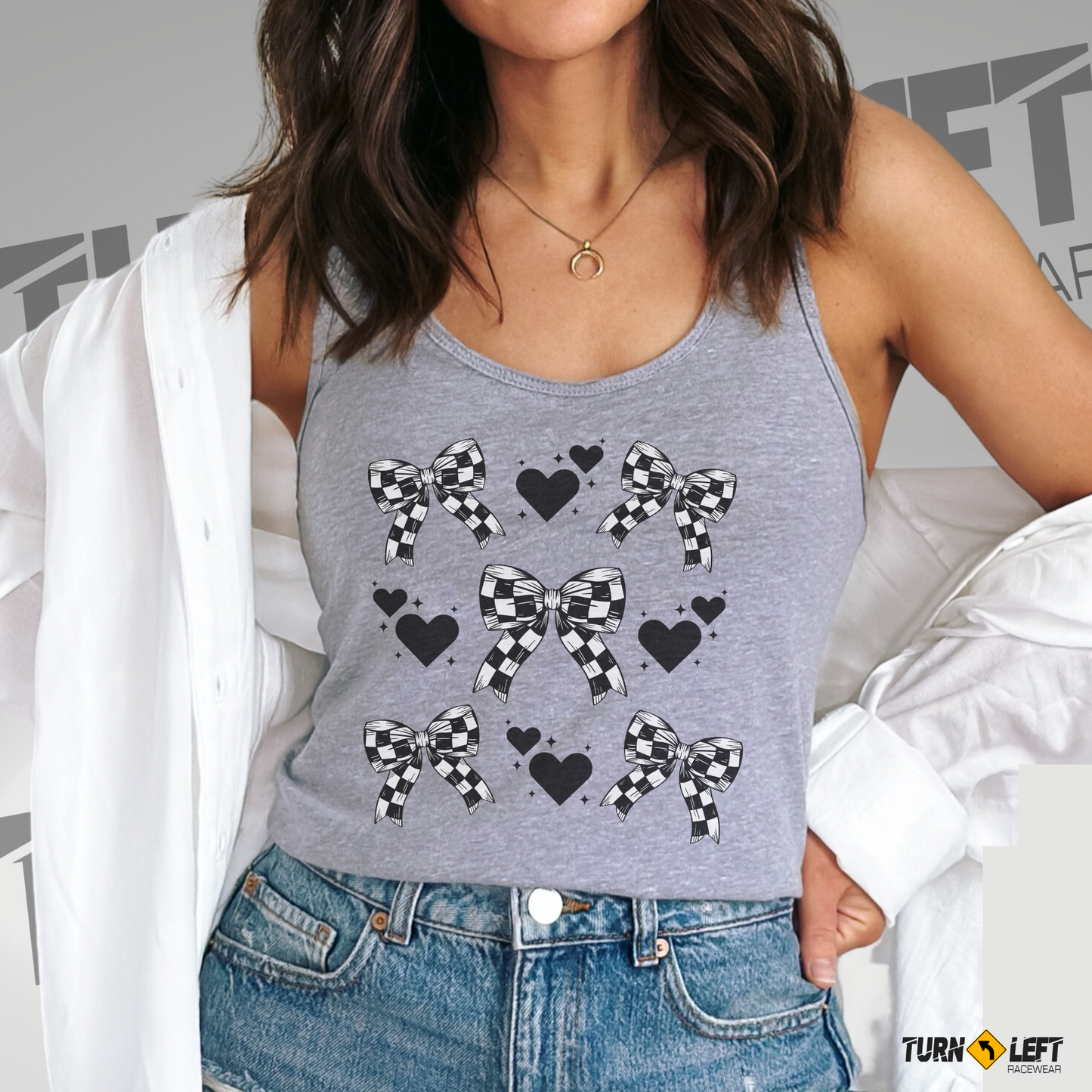 Racerback Tank Checkered Flag Bows and Hearts Women's Ideal Tank Top