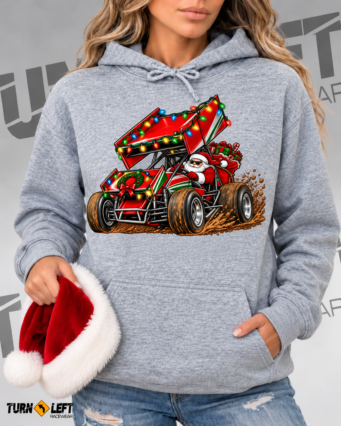 Christmas Dirt Track Racing Sprint Car Santa Hoodie