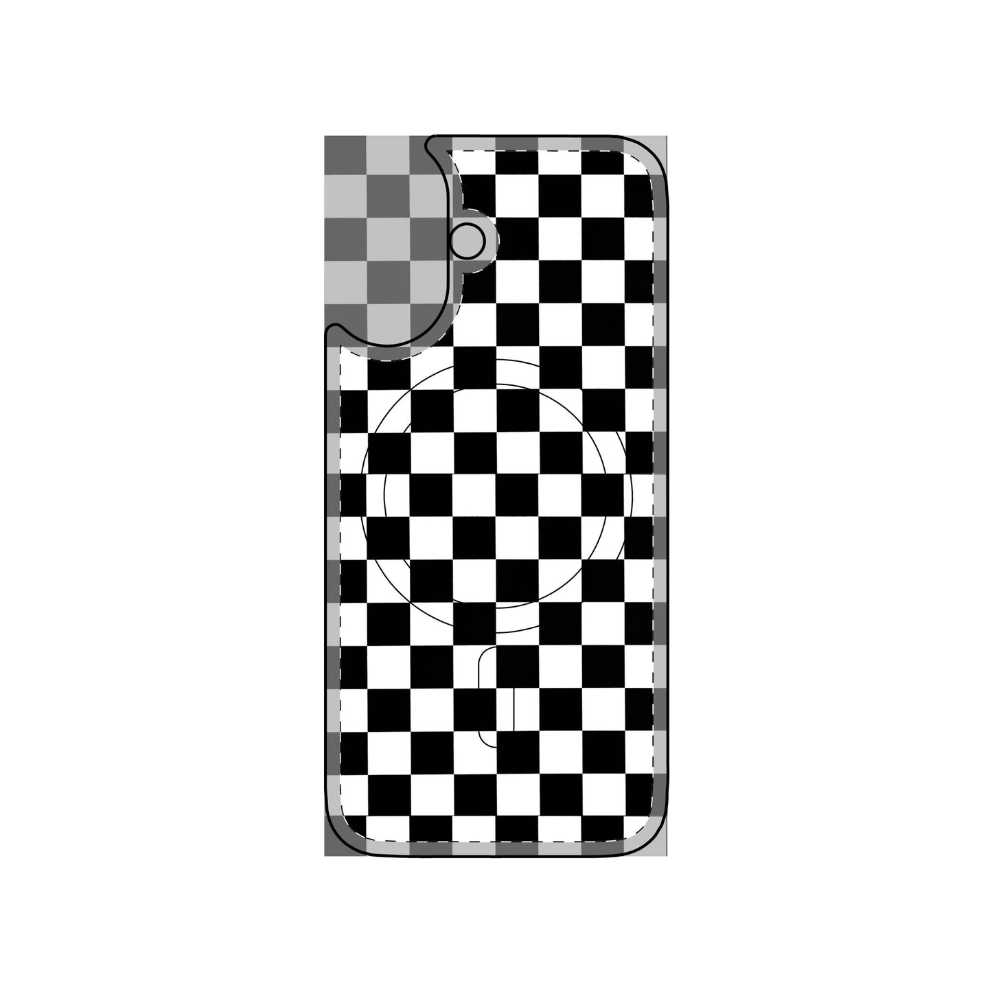 Magnetic Phone Case with Black And White Checkerboard Design, Stylish Magnetic Case, Clear Impact Resistant Phone Cover