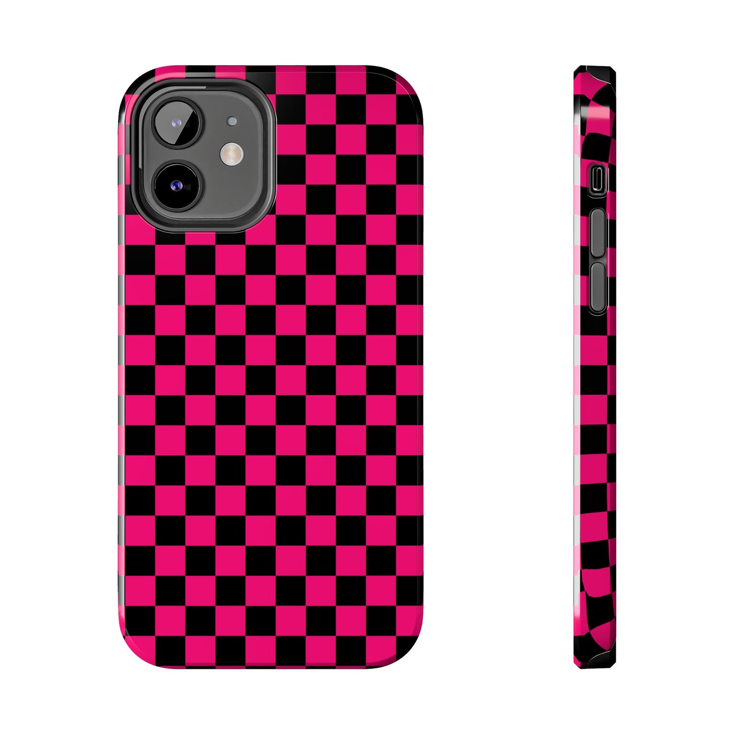 Checker Flag Graphic Pink And Black Tough Phone Cases