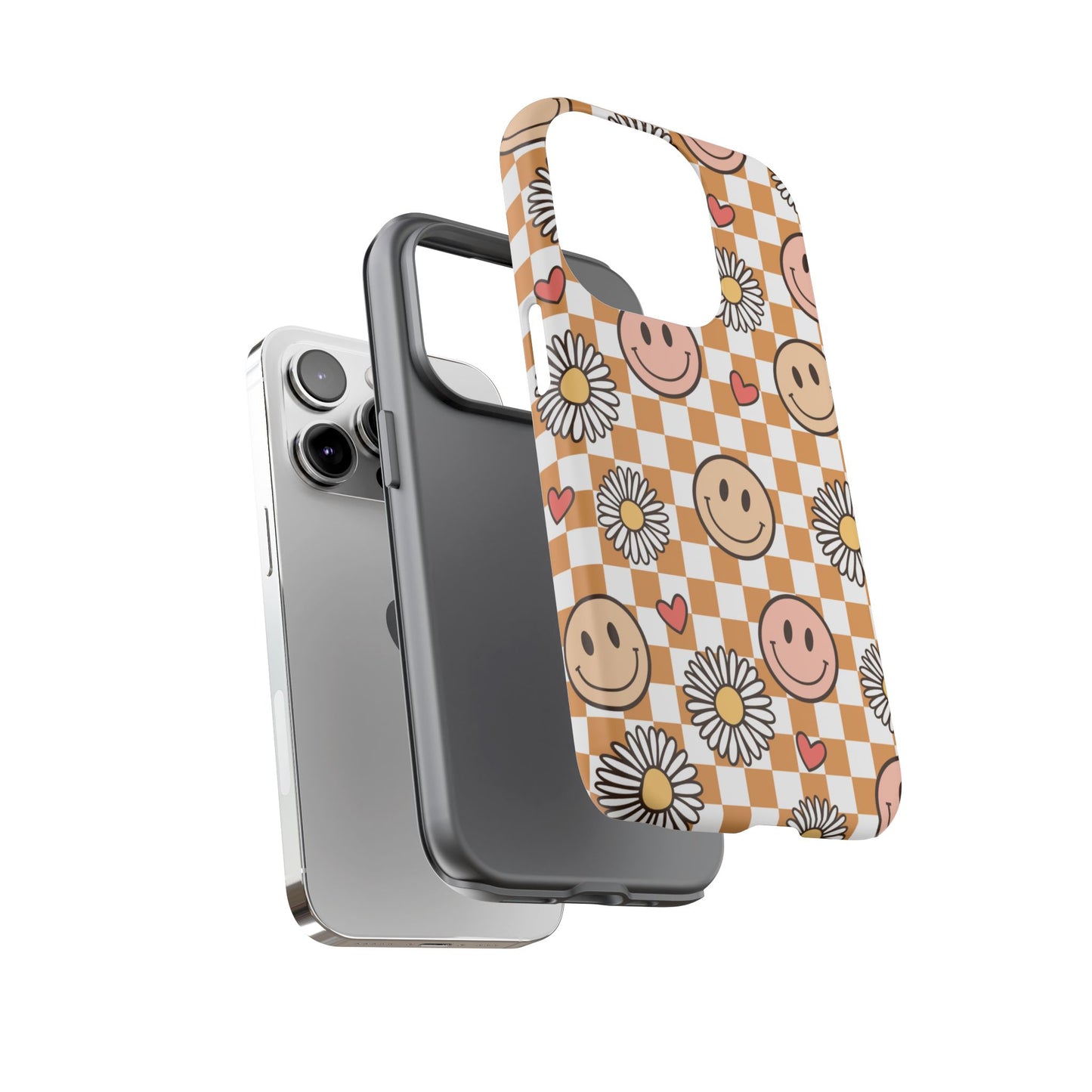 Checkerboard Happy Faces and Daisies, Cheerful Phone Cover Tough Case