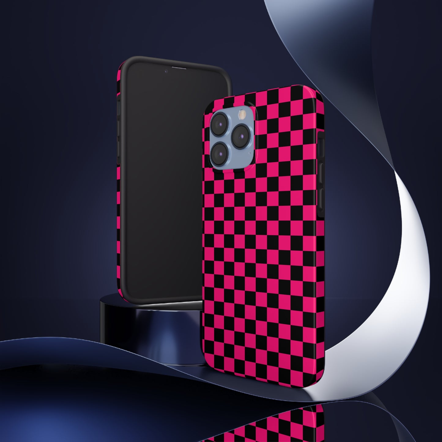 Checker Flag Graphic Pink And Black Tough Phone Cases