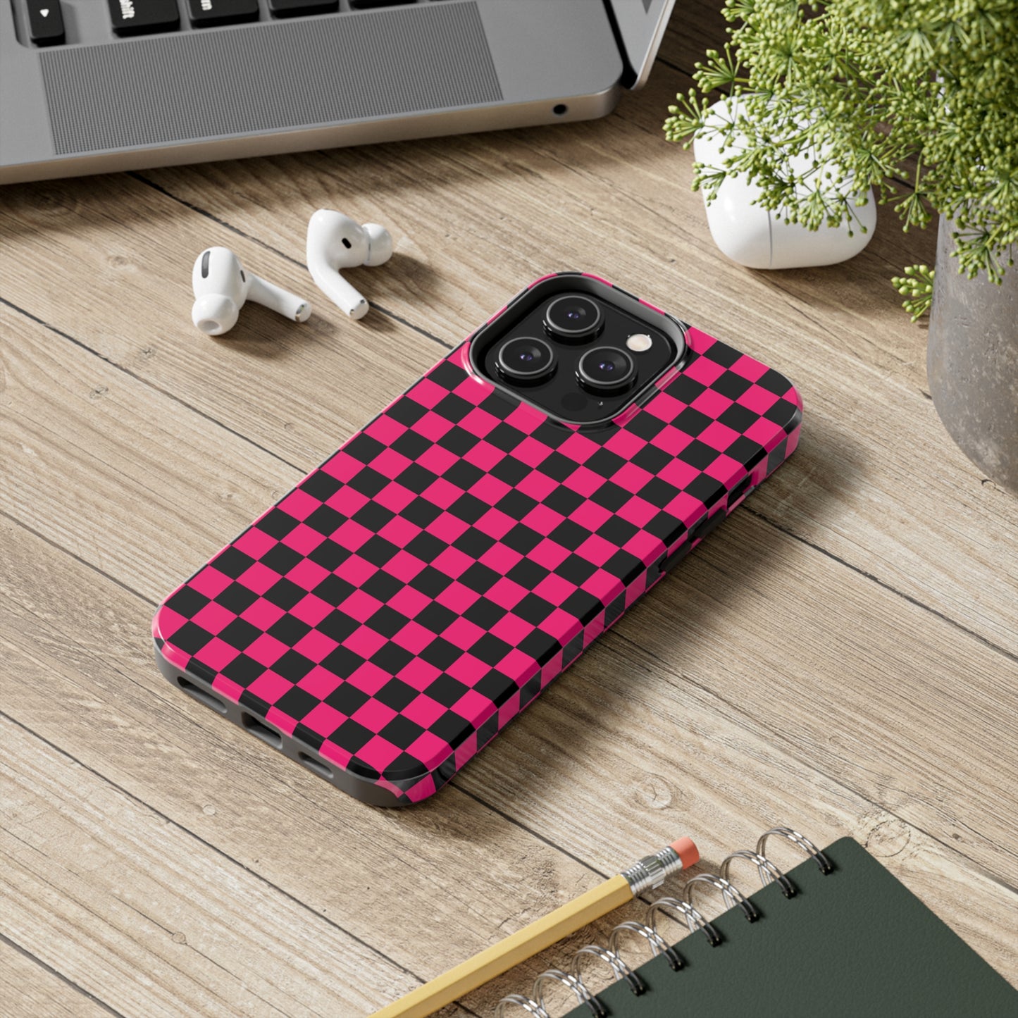 Checker Flag Graphic Pink And Black Tough Phone Cases