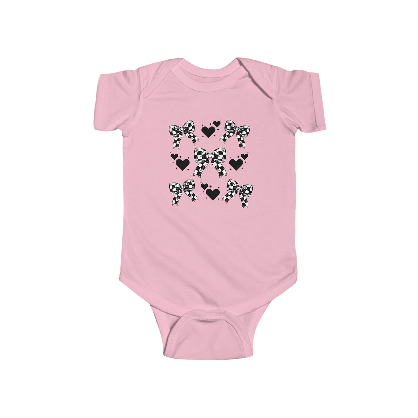 Checker Flag Bows & Hearts Infant Fine Jersey Bodysuit