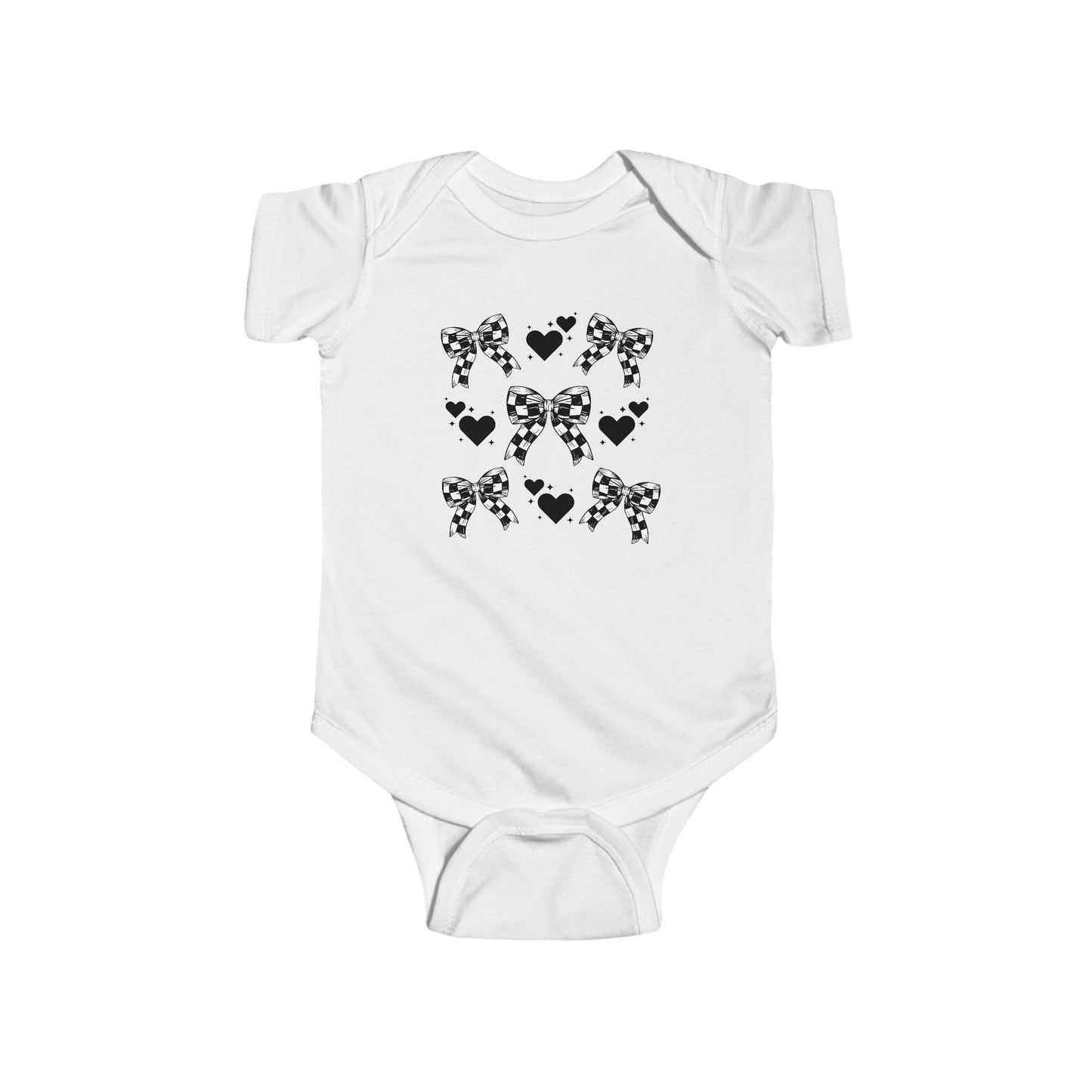 Checker Flag Bows & Hearts Infant Fine Jersey Bodysuit
