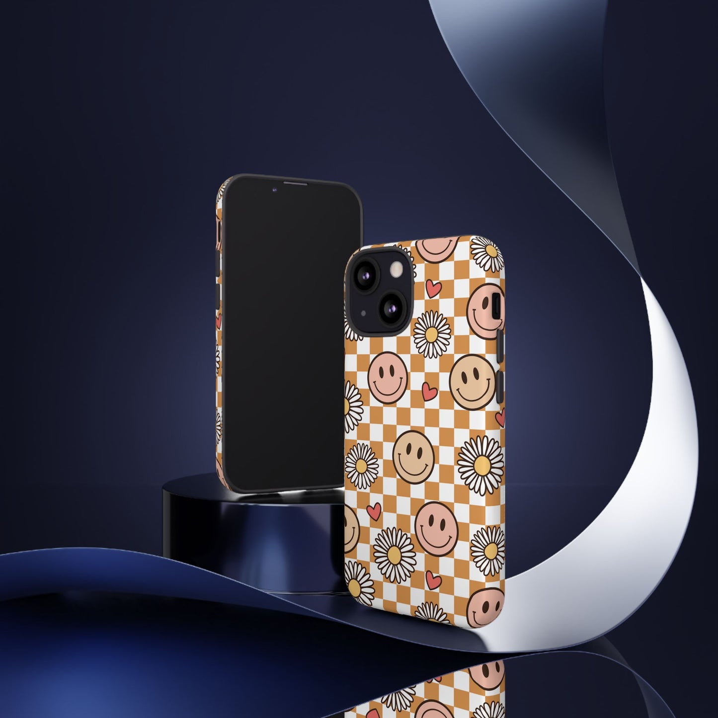Checkerboard Happy Faces and Daisies, Cheerful Phone Cover Tough Case