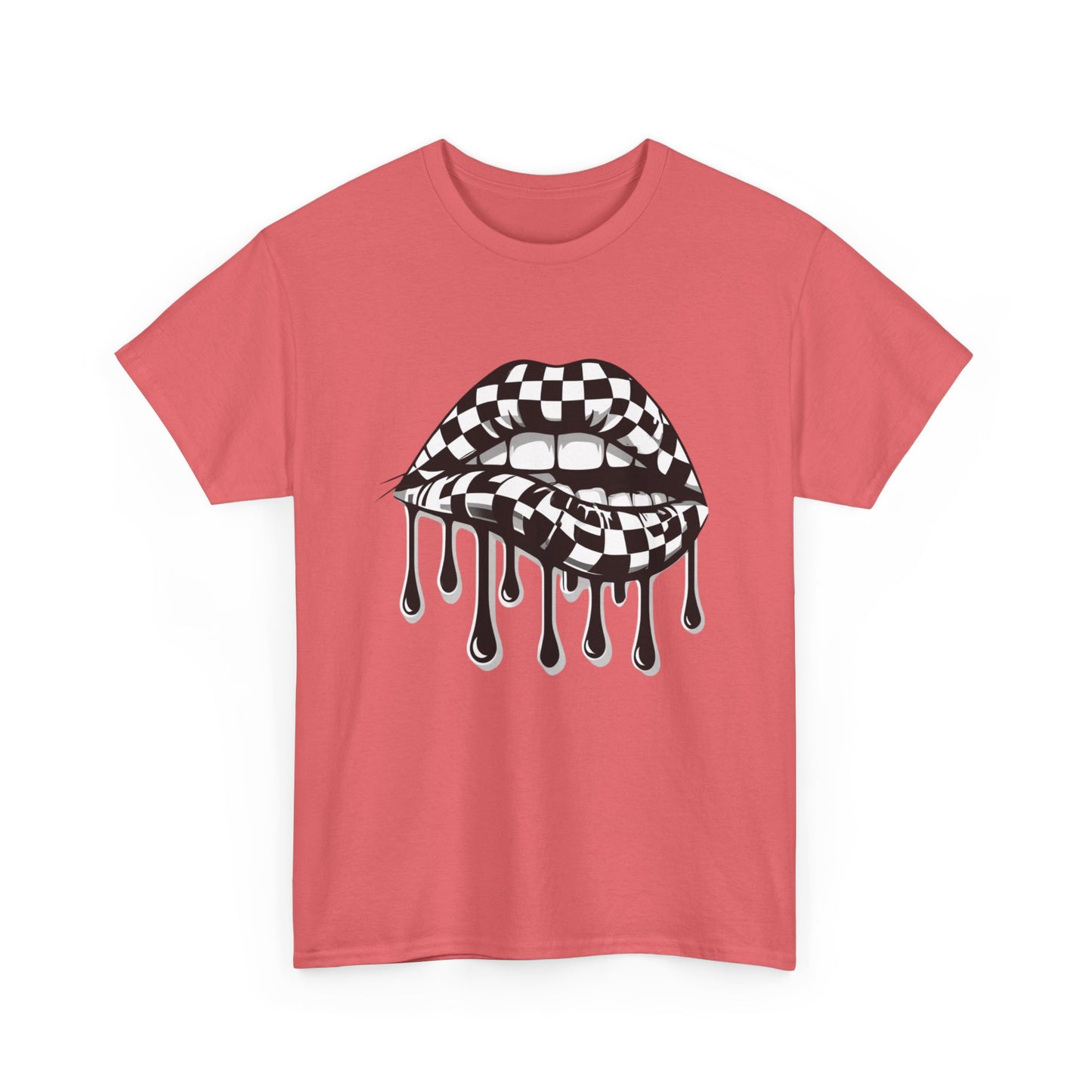 Checkered Flag Mouth Dripping Lips Unisex Heavy Cotton Tee