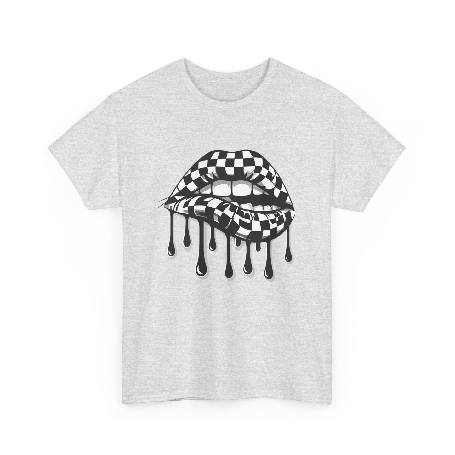 Checkered Flag Mouth Dripping Lips Unisex Heavy Cotton Tee