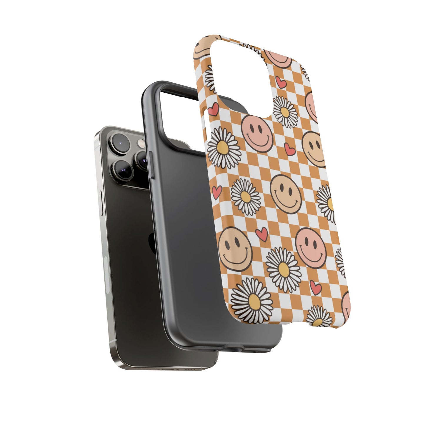 Checkerboard Happy Faces and Daisies, Cheerful Phone Cover Tough Case