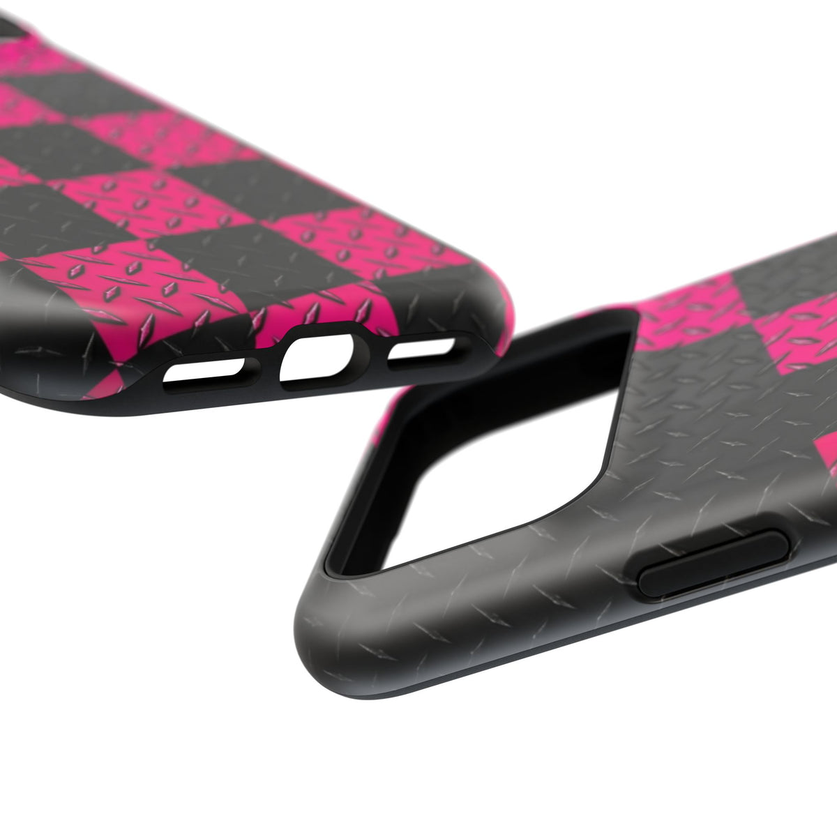 Hot Pink & Black Diamond Plate Checkered Magnetic Phone Case