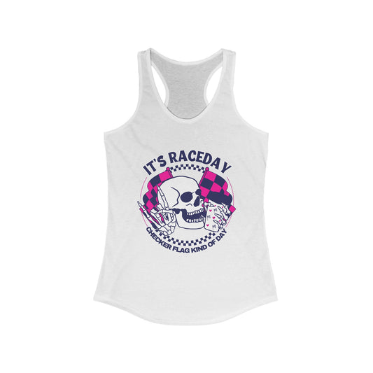 Skelly Checker Flag Kinda A Day Racerback Tank Top