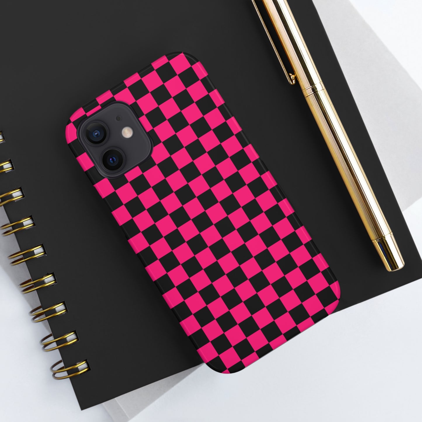 Checker Flag Graphic Pink And Black Tough Phone Cases