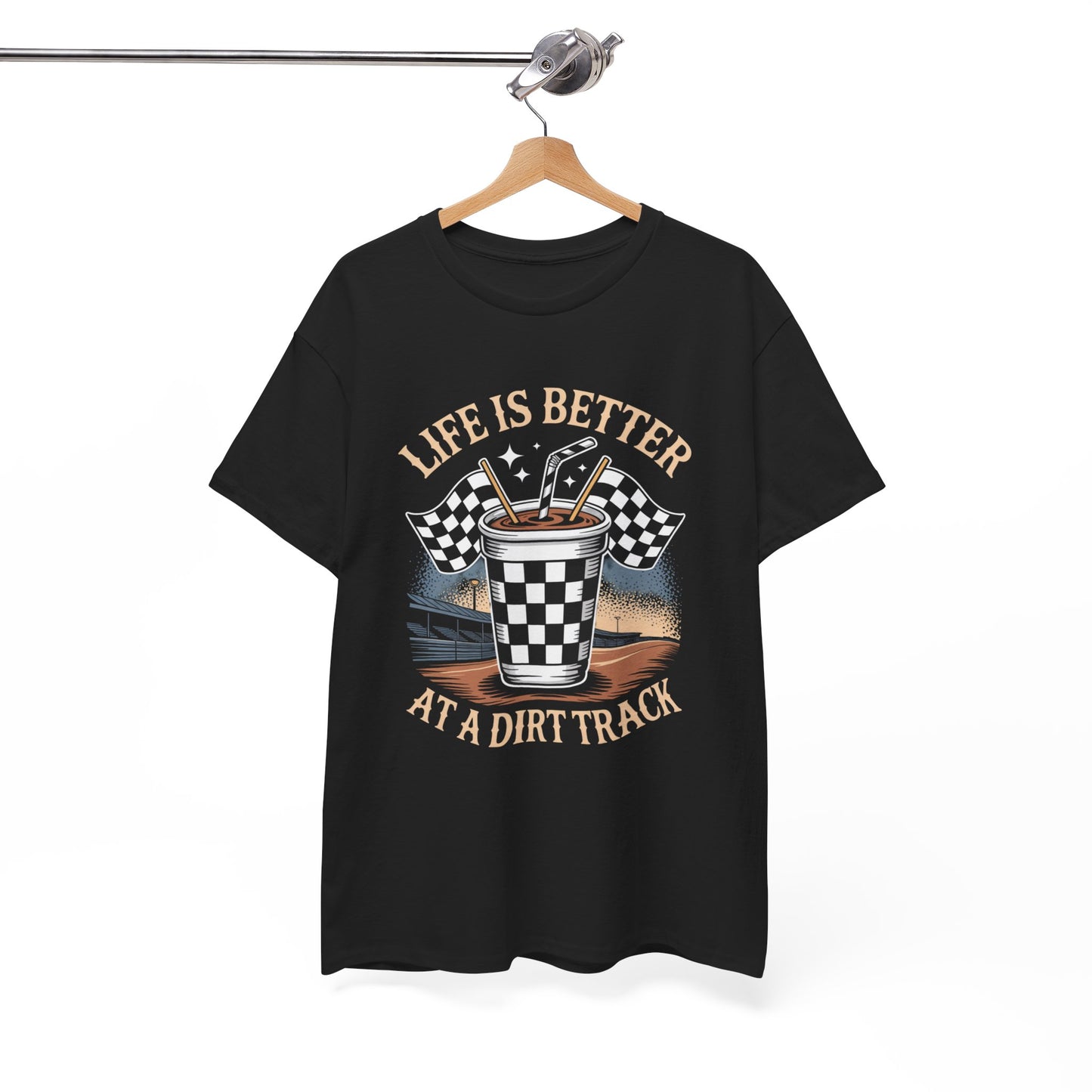 Life is Better at a Dirt Track, Race Fans T-Shirt Checkered Flag Beverage Cup With Straw