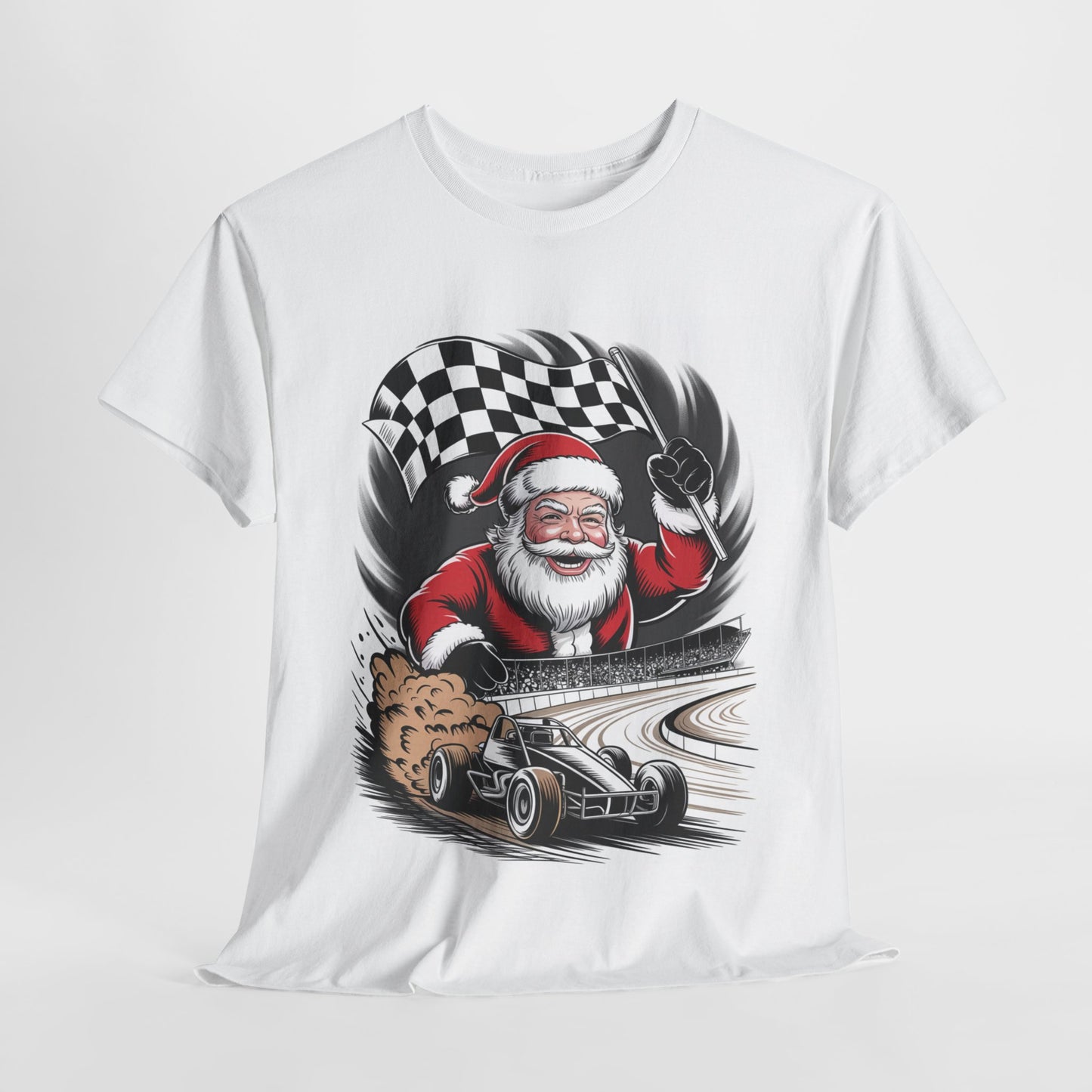 Santa Sprint Car Racing Tee - Christmas Gift, Holiday Shirt, Fun Racing Christmas T-shirt