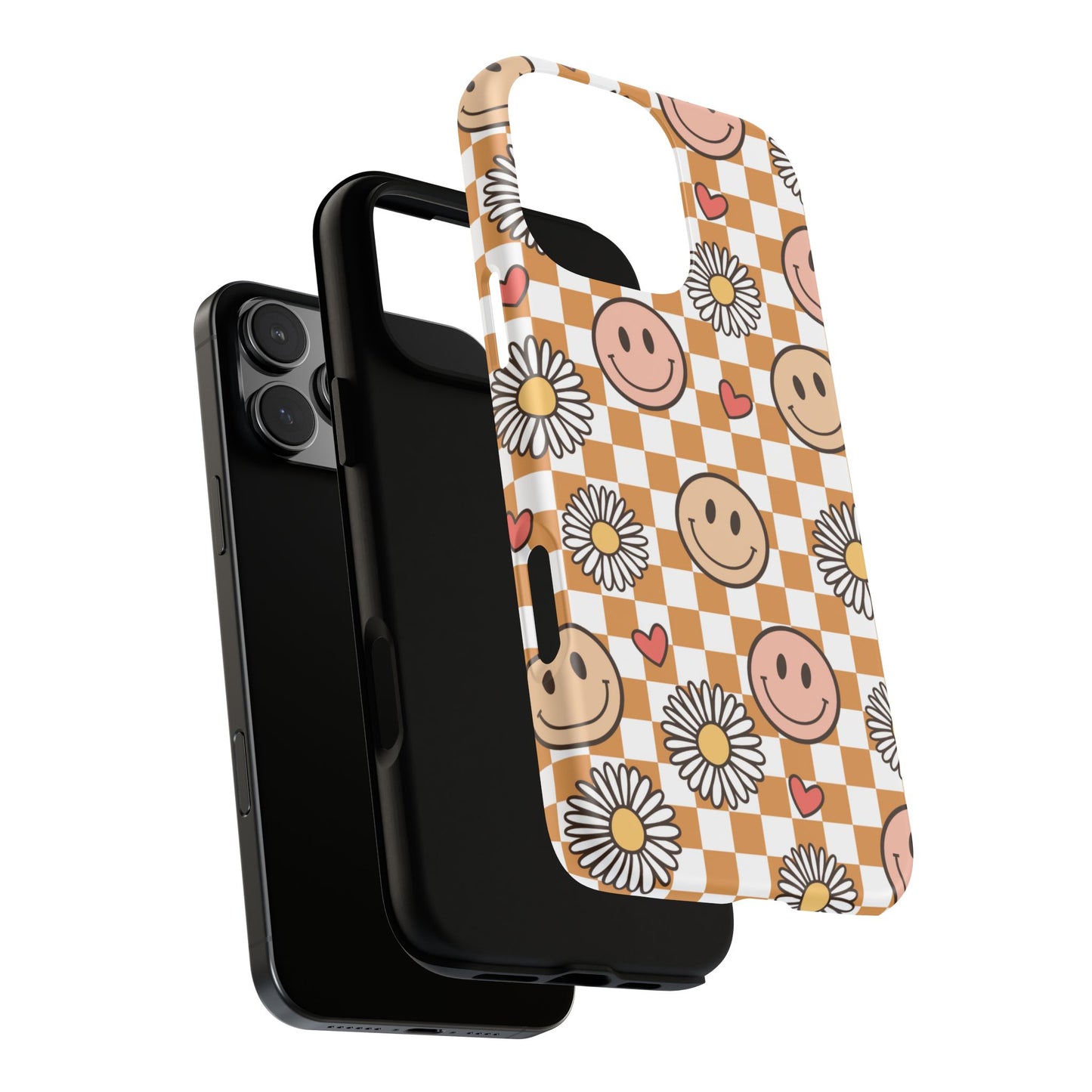 Checkerboard Happy Faces and Daisies, Cheerful Phone Cover Tough Case