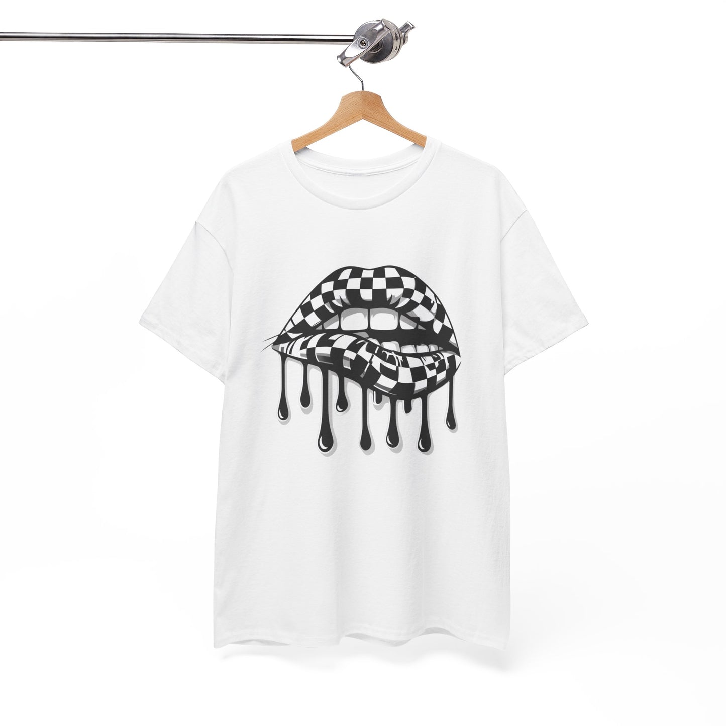 Checkered Flag Mouth Dripping Lips Unisex Heavy Cotton Tee