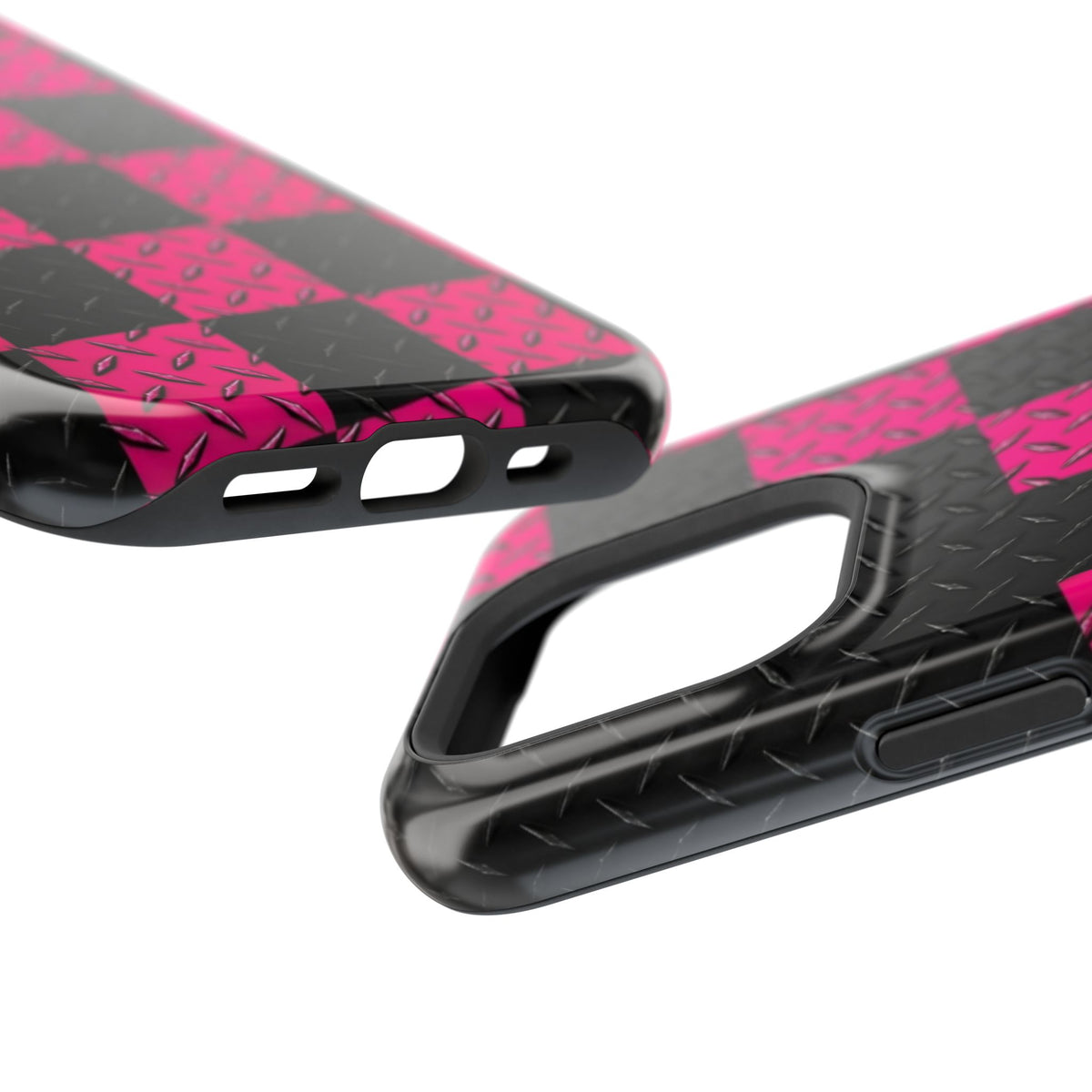 Hot Pink & Black Diamond Plate Checkered Magnetic Phone Case