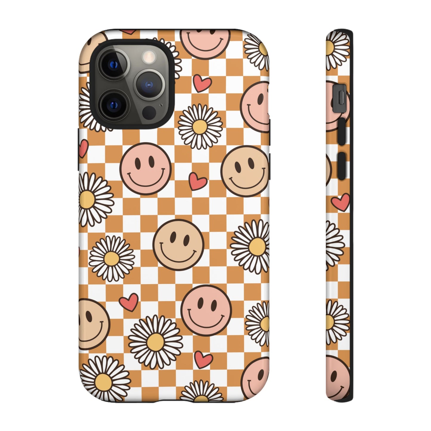 Checkerboard Happy Faces and Daisies, Cheerful Phone Cover Tough Case