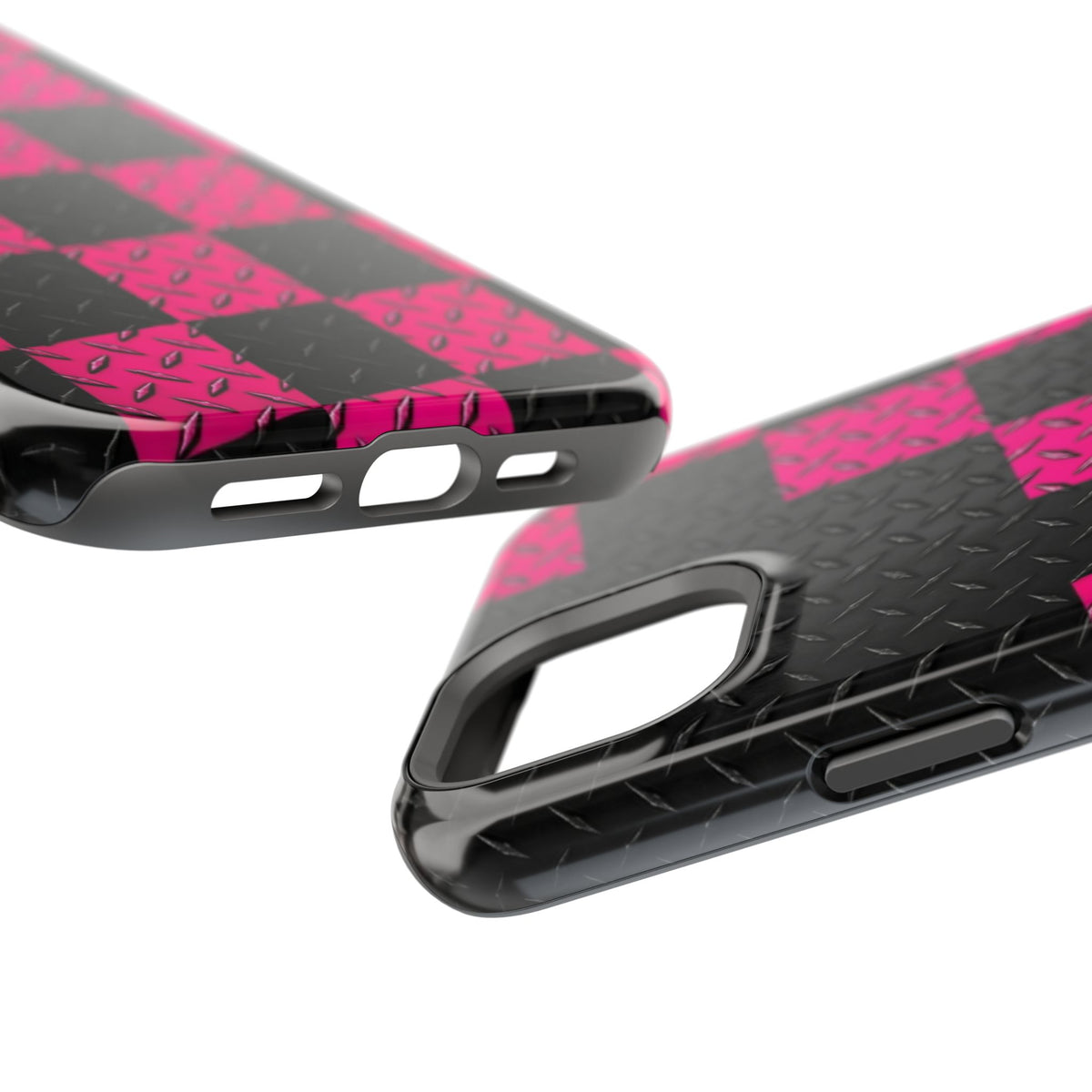 Hot Pink & Black Diamond Plate Checkered Magnetic Phone Case