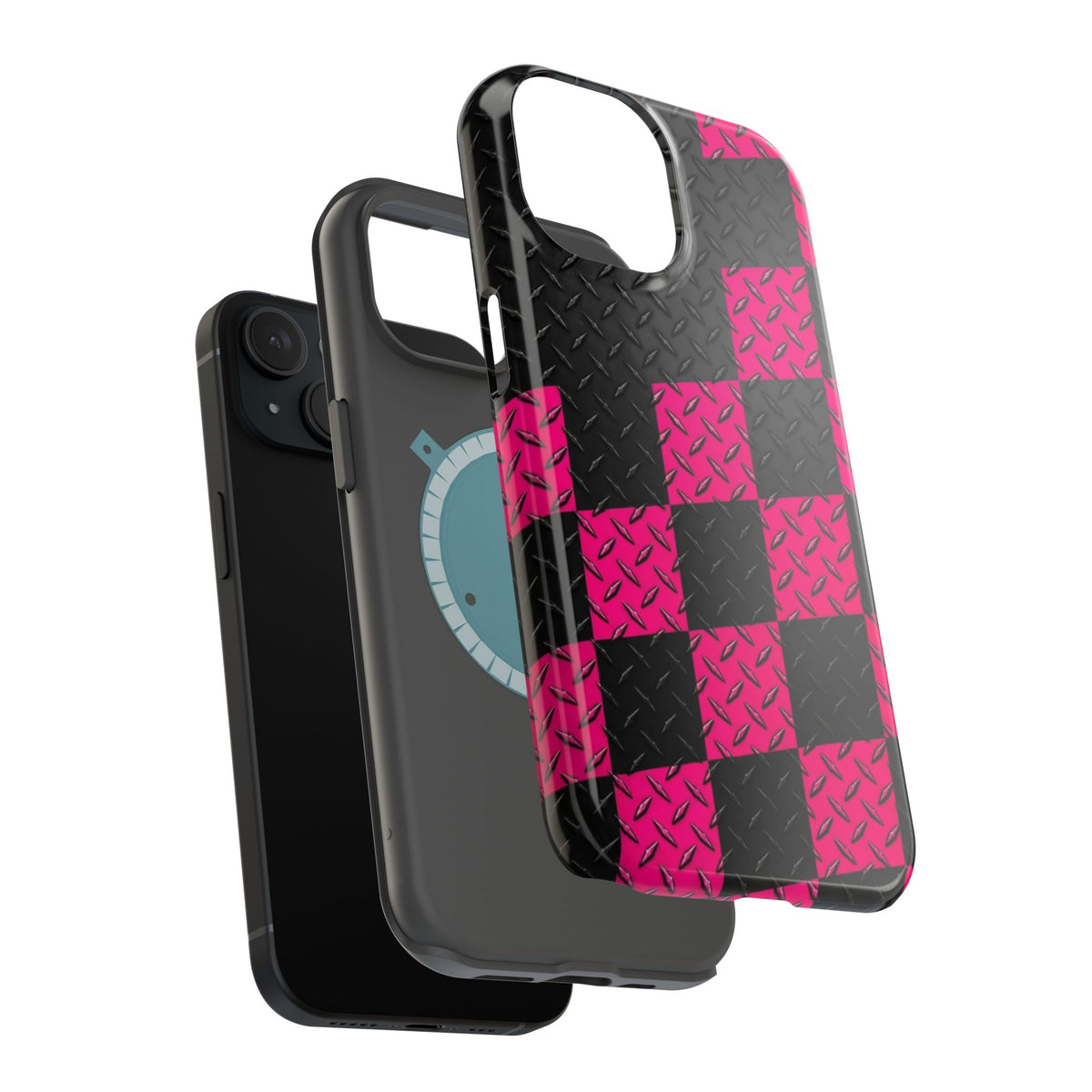 Hot Pink & Black Diamond Plate Checkered Magnetic Phone Case