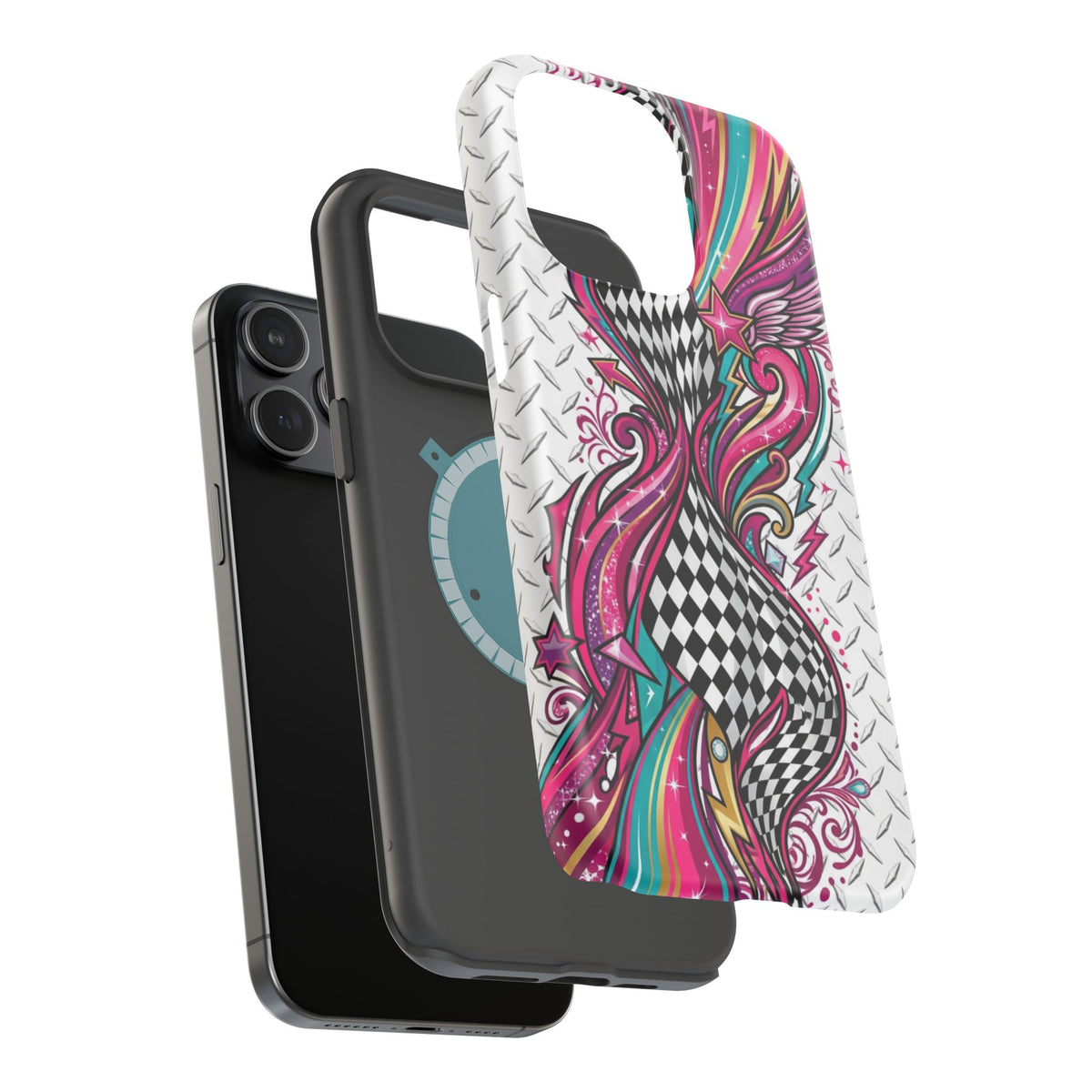 Magnetic Phone Case – Colorful Psychedelic Checkerboard Design