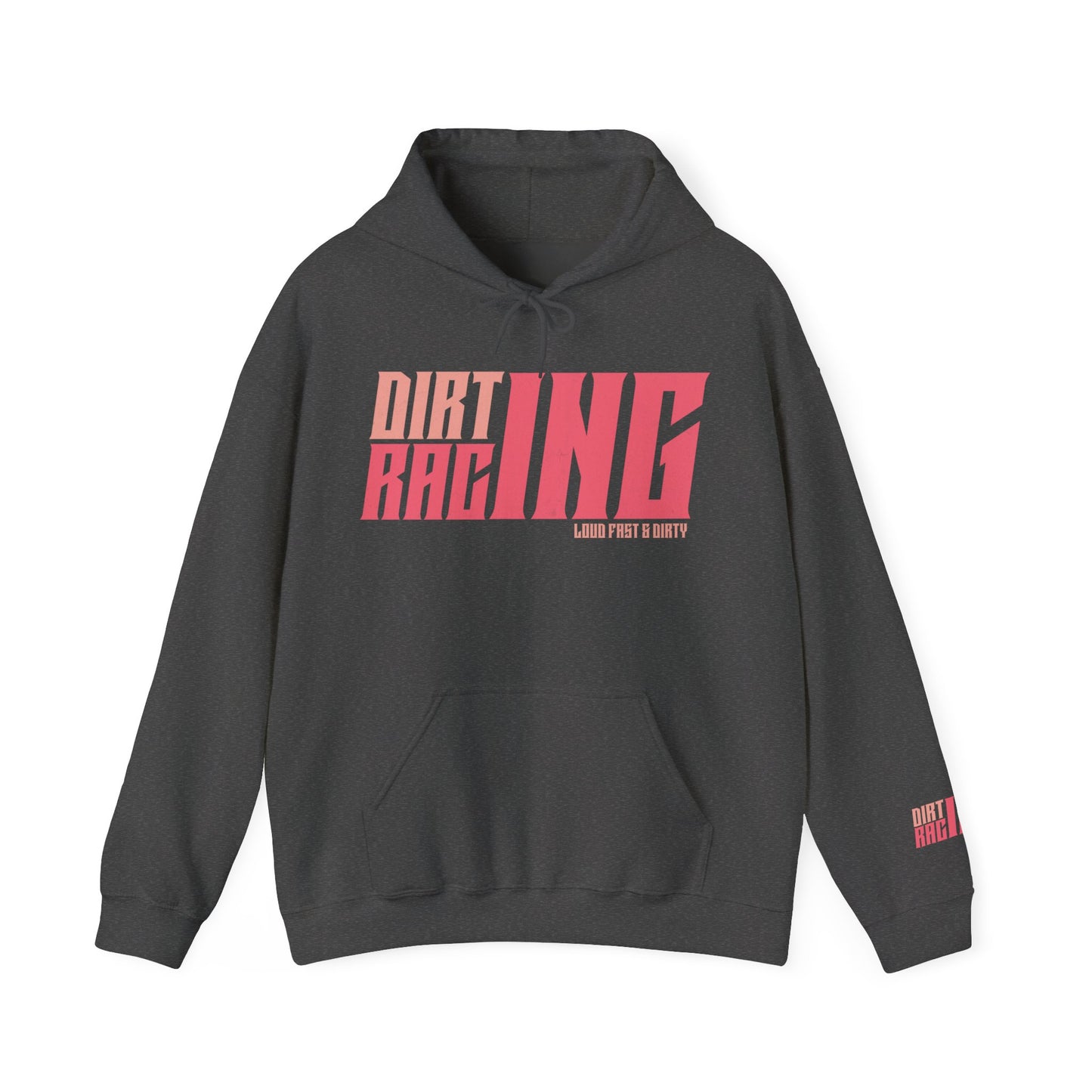 Dirt Track Racing Pink With Sleeve Logo Unisex Heavy Blend™ Hooded Sweatshirt