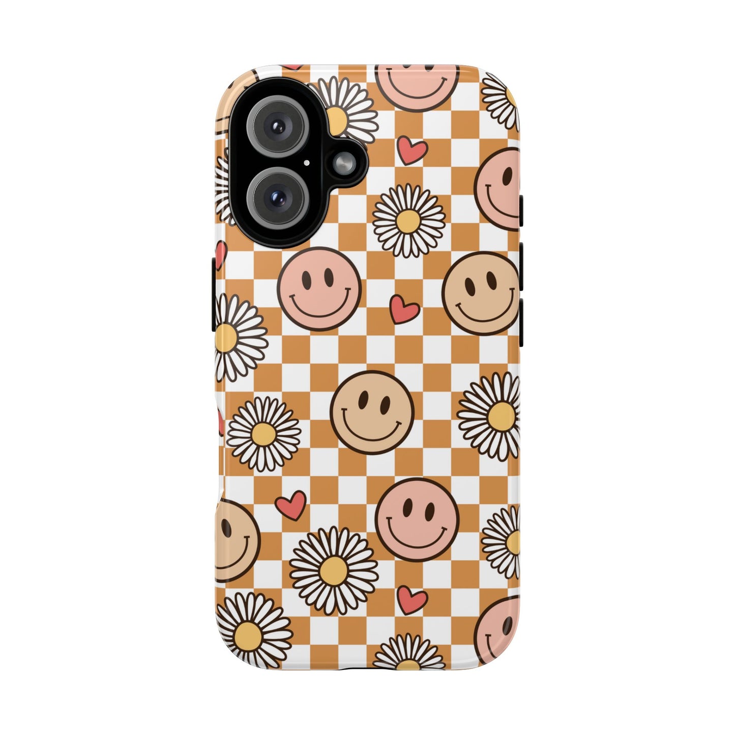 Checkerboard Happy Faces and Daisies, Cheerful Phone Cover Tough Case