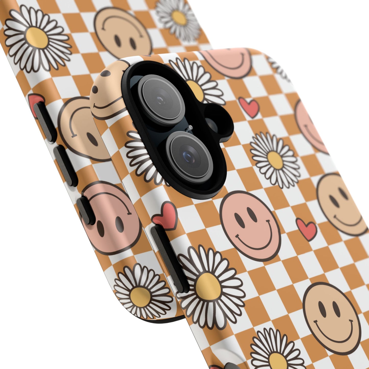 Checkerboard Happy Faces and Daisies, Cheerful Phone Cover Tough Case